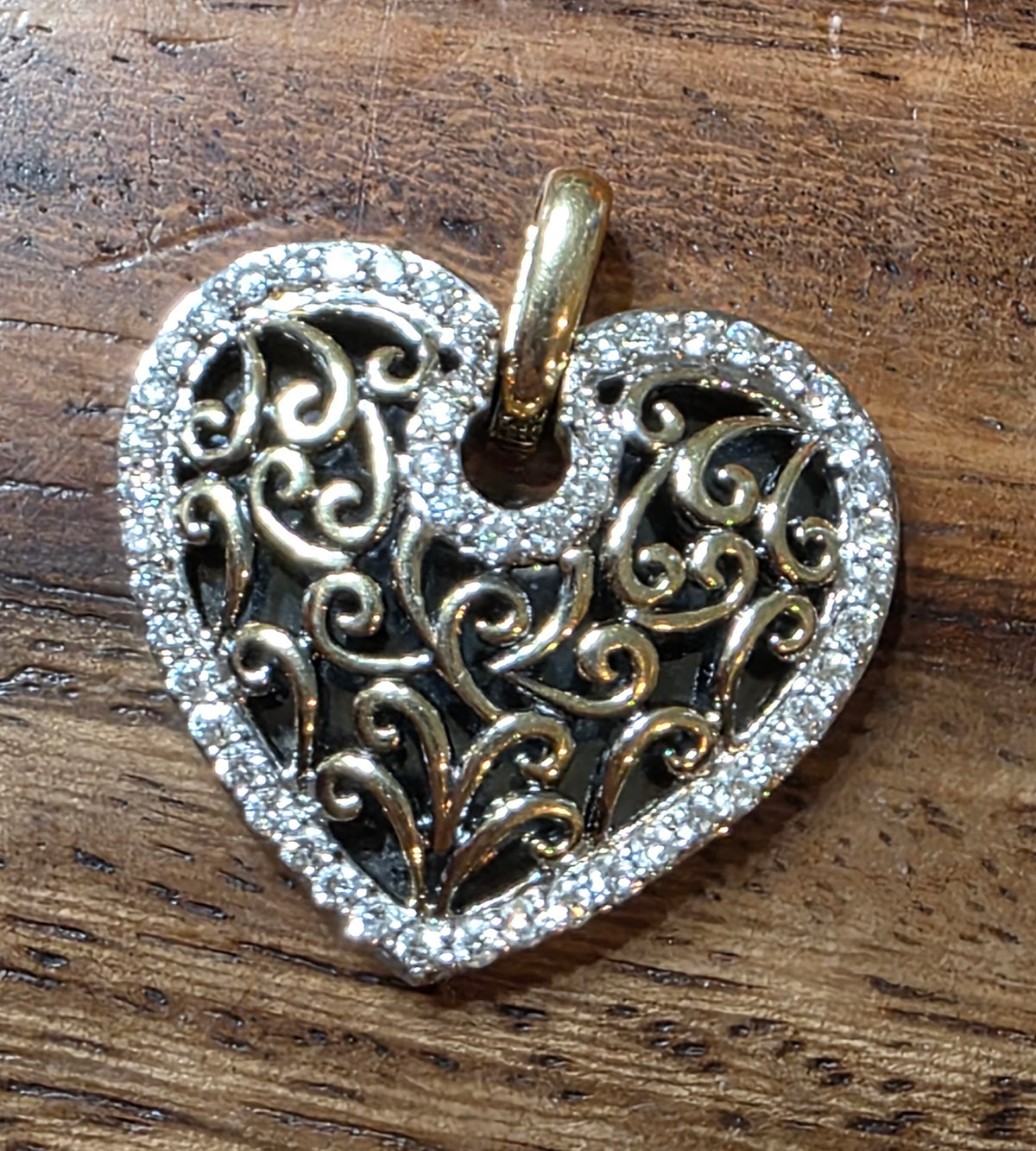 Estate 14k Gold Diamond Filigree Heart Pendant, 6.3 Grams