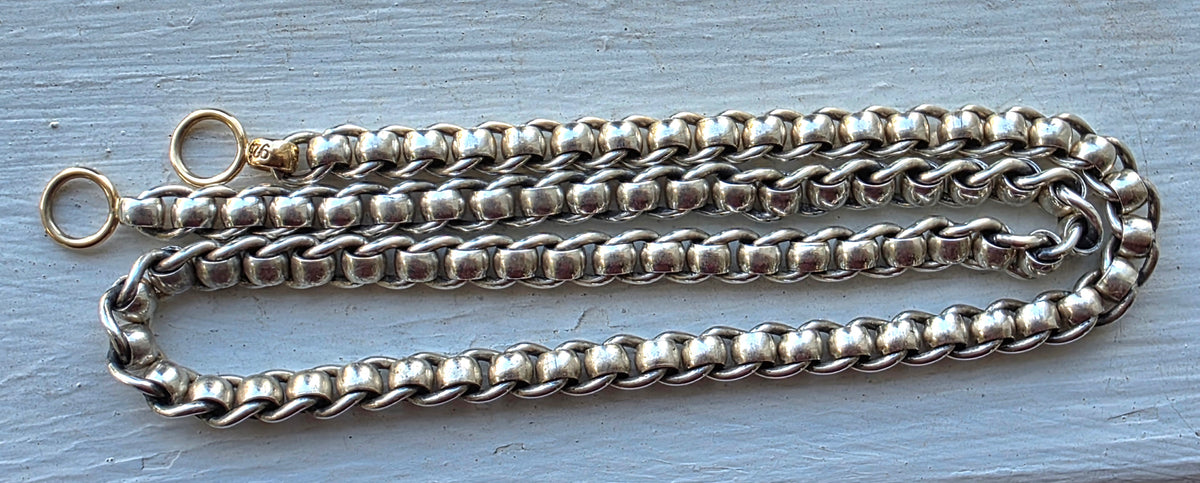 Marla Aaron 15" Sterling Rolling Curb Chain Necklace with 14k Yellow Gold Loops