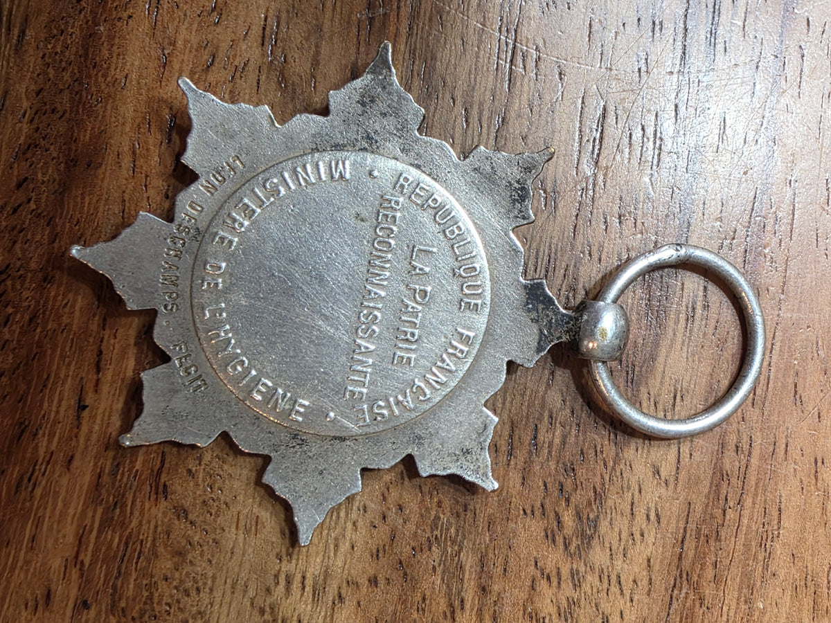 Antique 1920 French Family Medal Silvered Bronze Leon Deschamps Hygiene