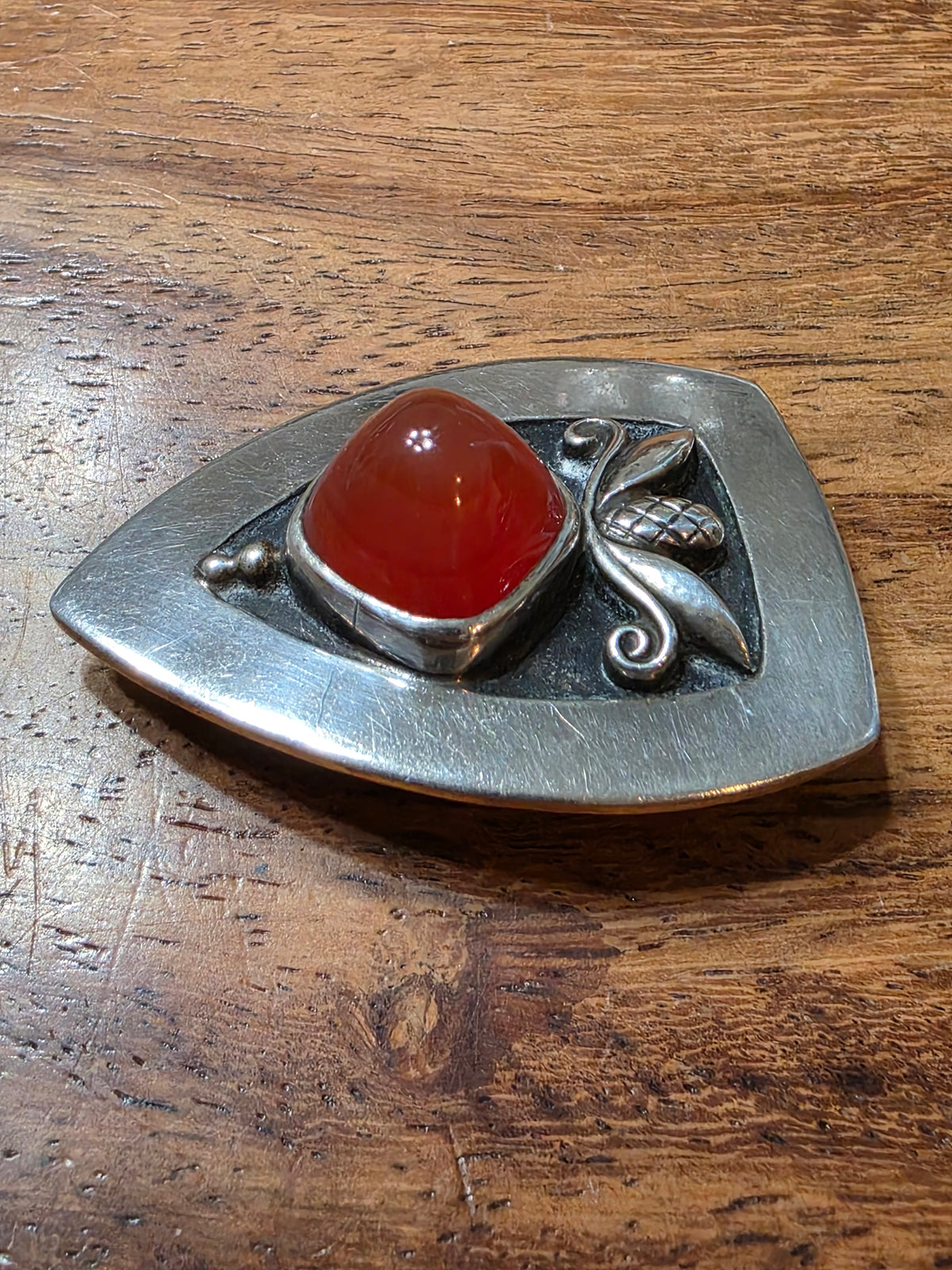 Vtg Georg Jensen USA Sterling 925 Carnelian Pinecone Shield Brooch Pin #480 1940