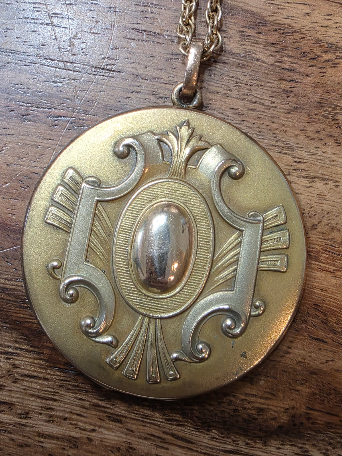 Antique Art NouveauGold Filled Large Round Locket Pendant Necklace Early 1900s