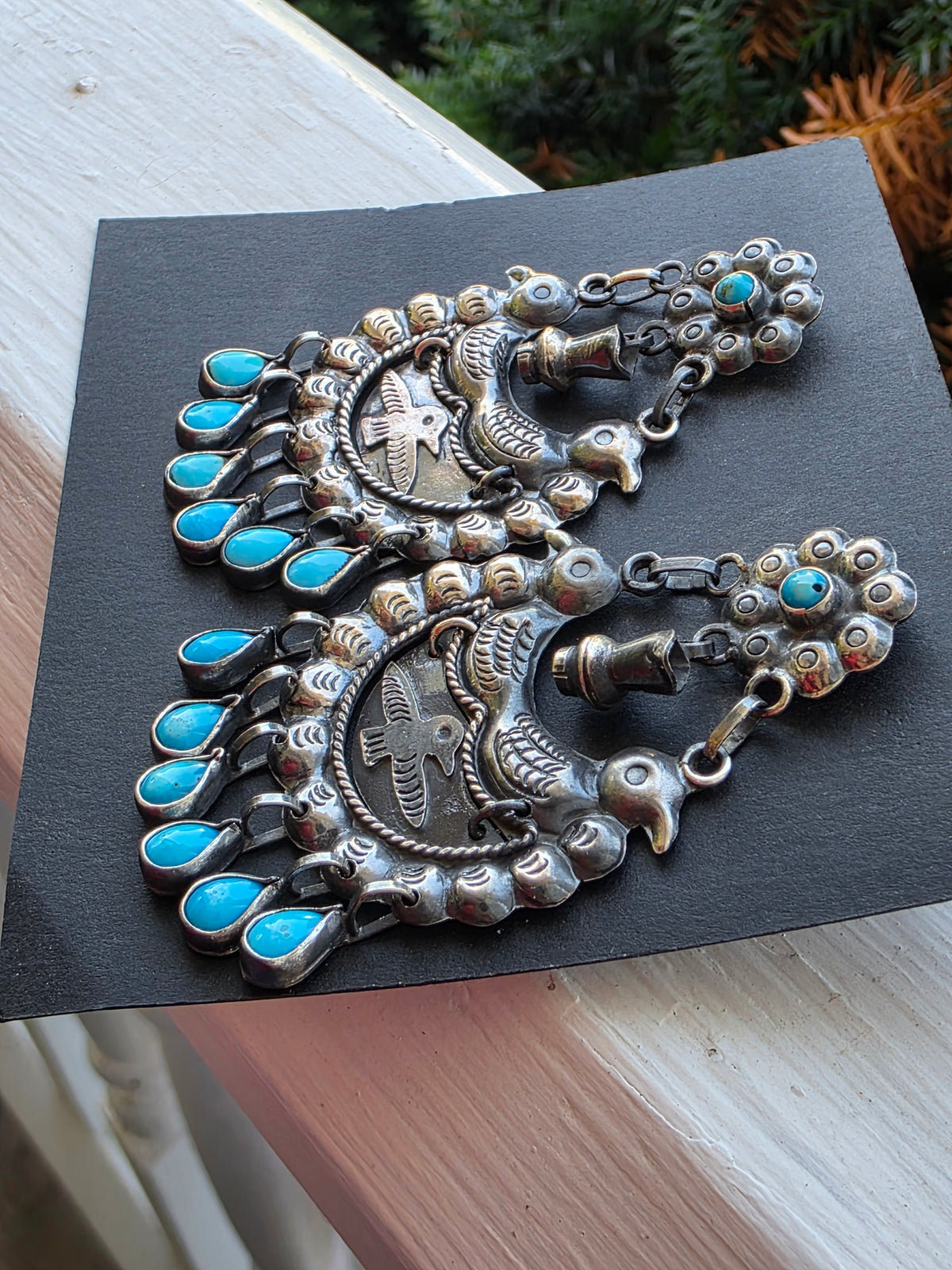 Federico Jimenez Oaxaca Sterling Silver Turquoise Thunderbird Earrings