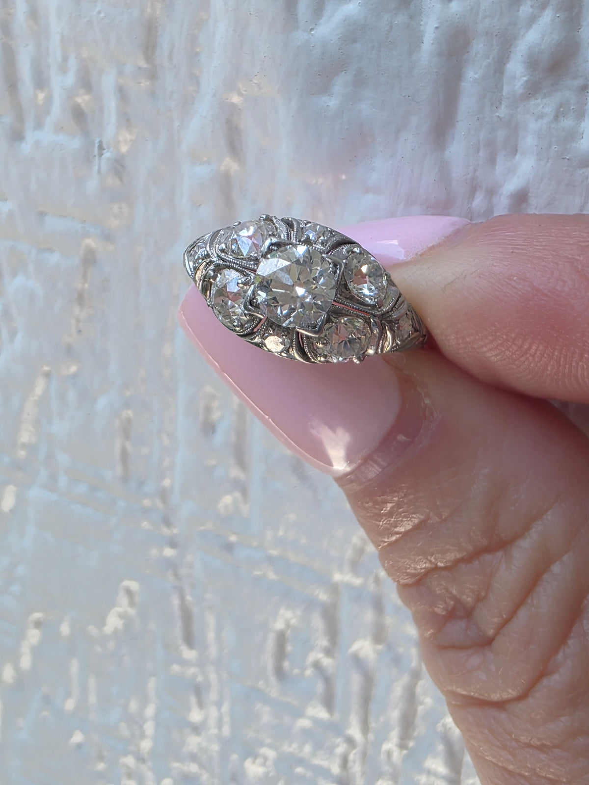 Art Deco Platinum Old Euro Cut Diamond Ring