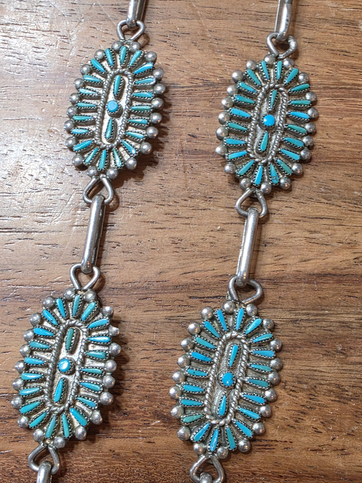 Vintage Zuni R.Q. Panteah Turquoise Needlepoint Sterling Silver Cluster Necklace