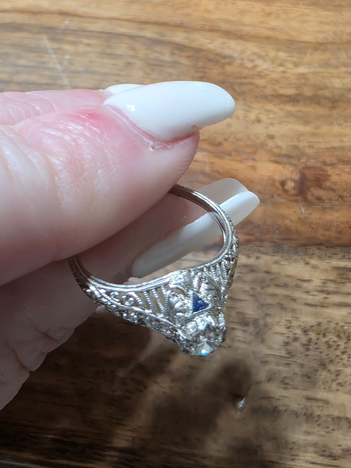 Art Deco Platinum OEC Diamond Filigree Ring