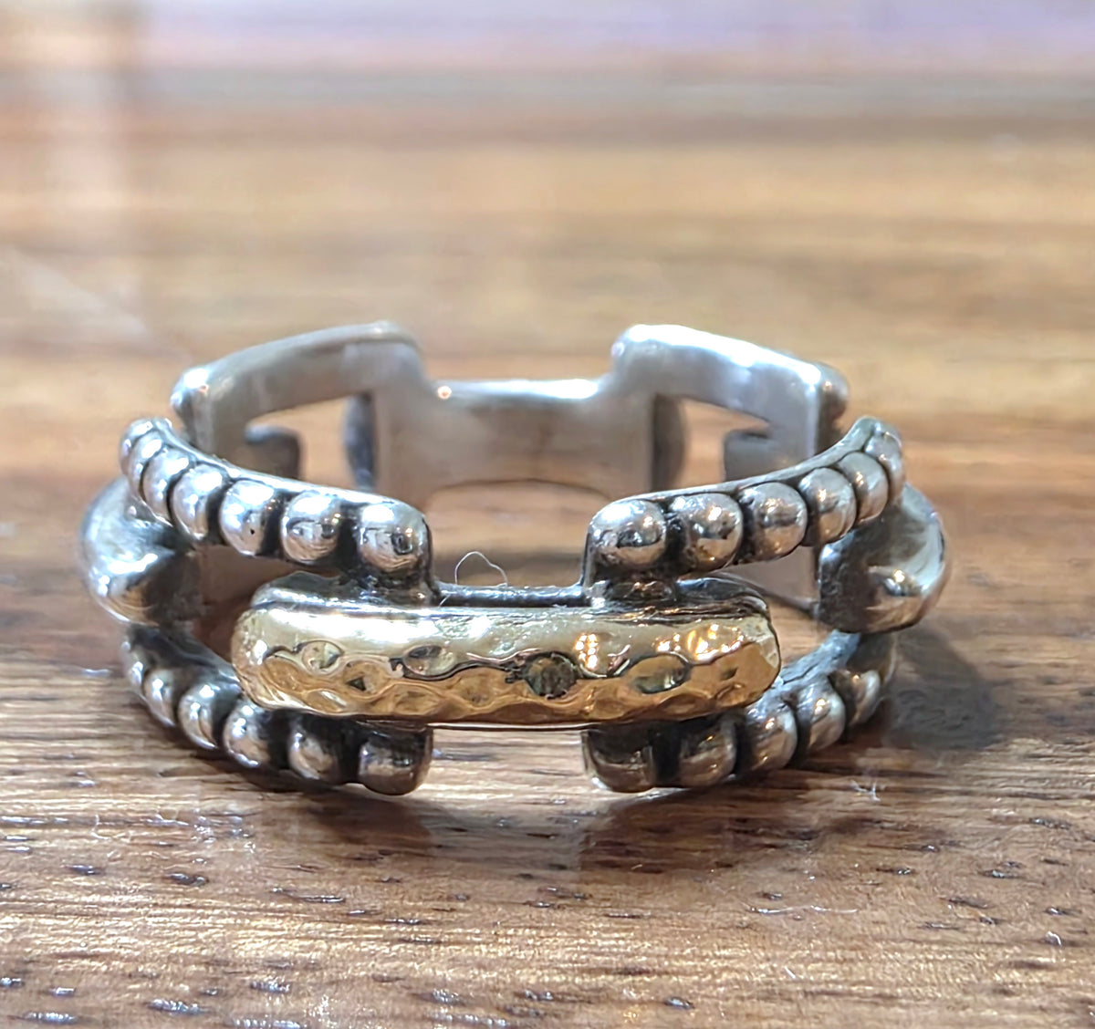 Samuel B. Sterling Silver & 18K Gold Paperclip Design Ring - Size 7