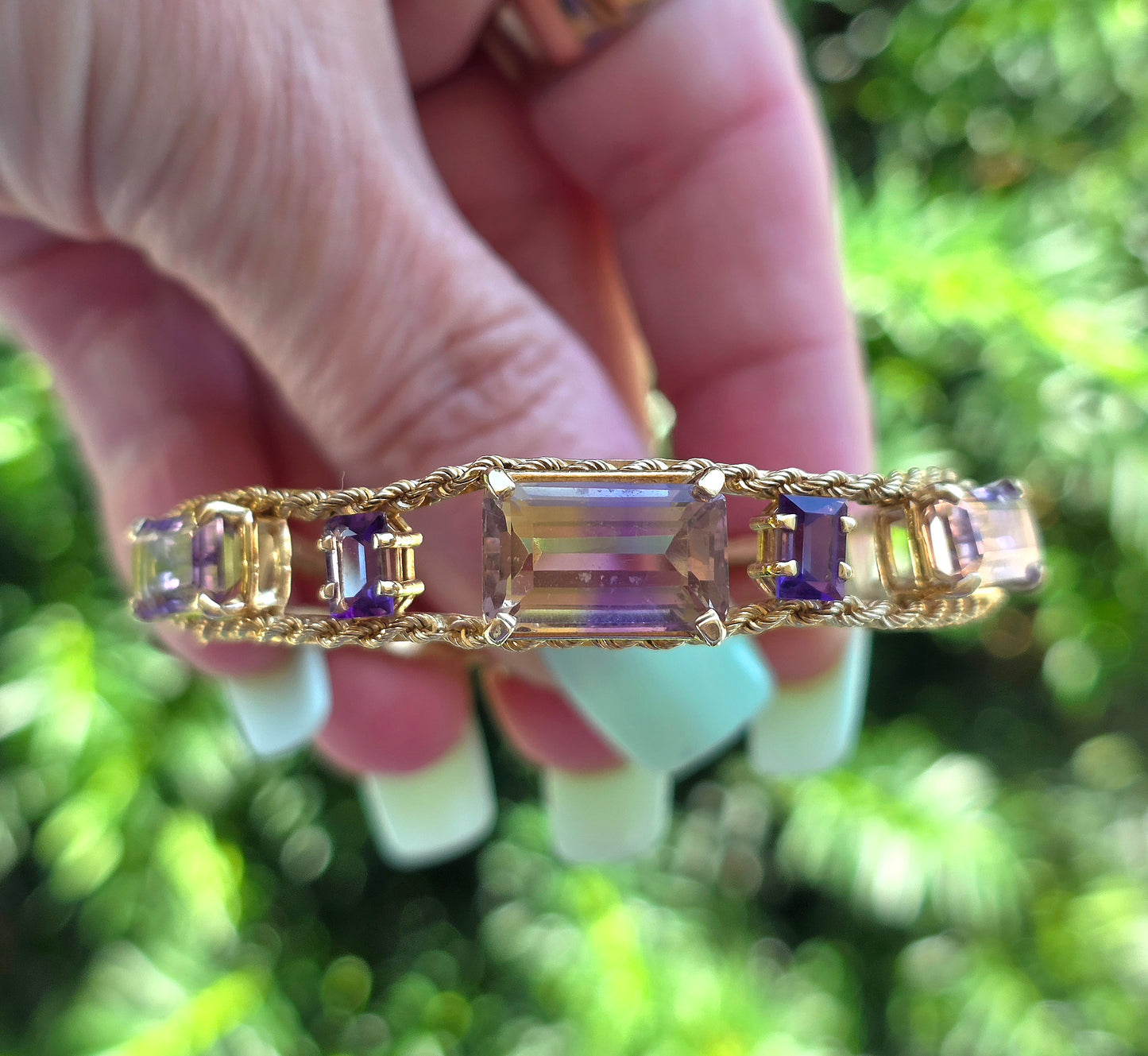 Vintage 14k Yellow Gold Emerald Cut Ametrine Bracelet