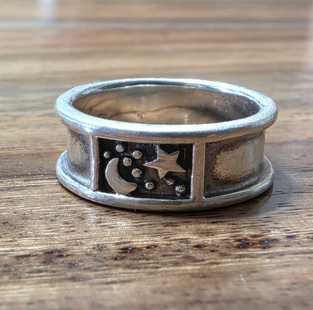 Celestial Sterling Silver Band Ring, Moon & Stars