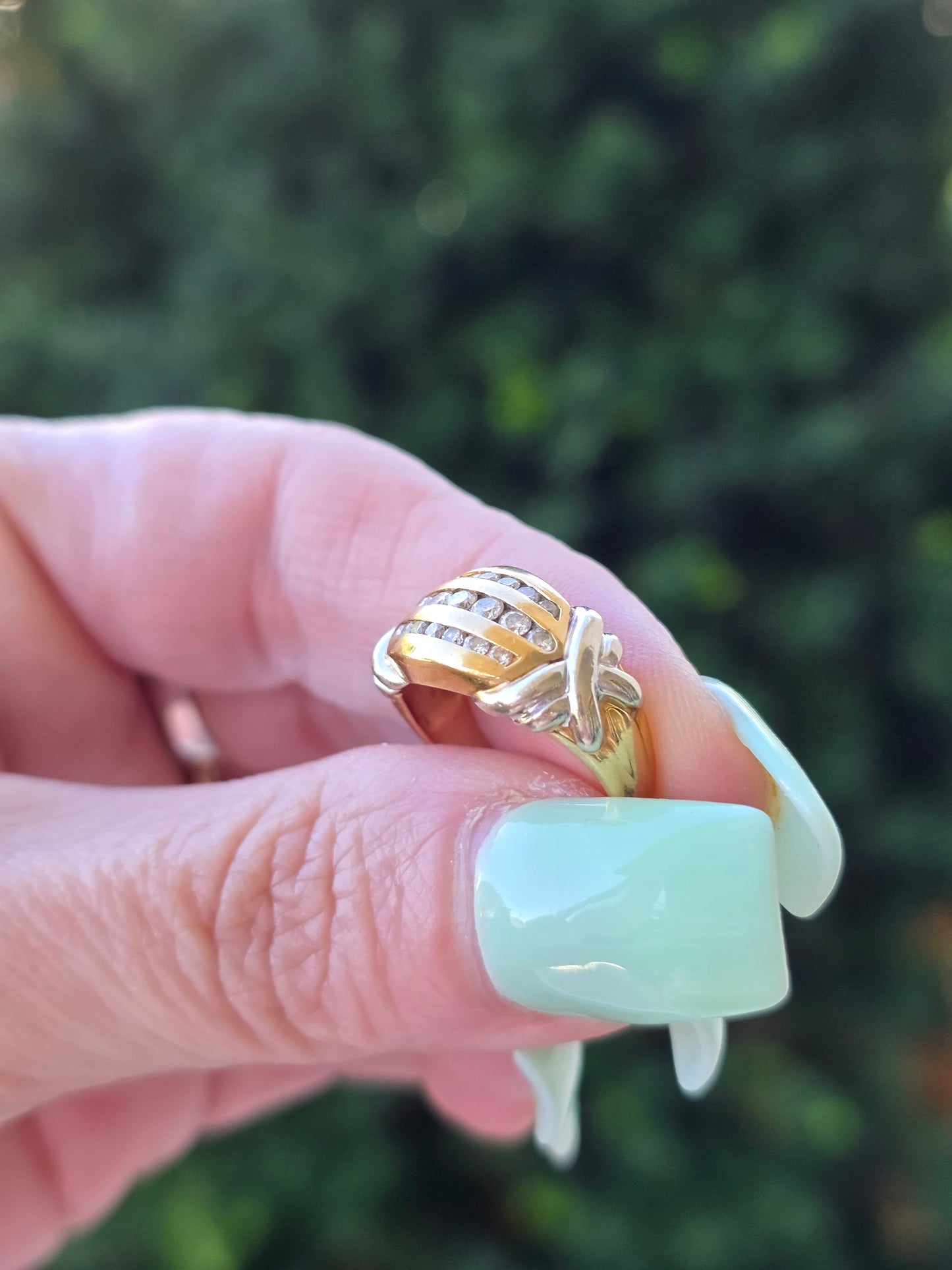 14k Yellow and White Gold Channel Set Diamond Dome Band