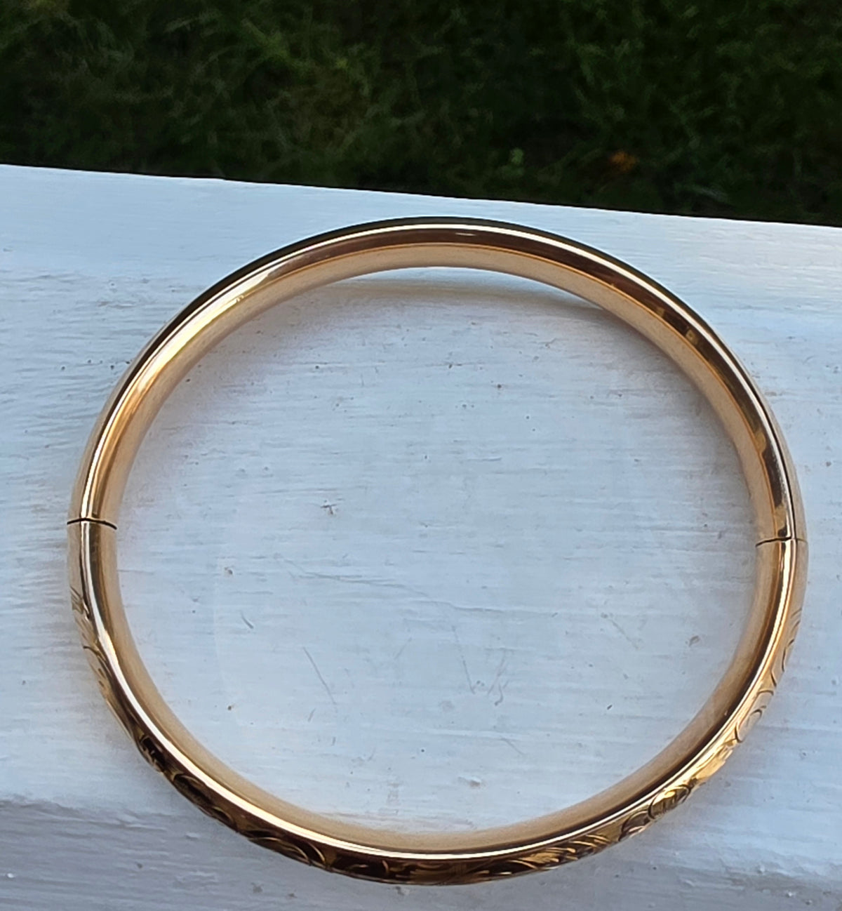 Victorian 1/10 Gold Filled Hinged Bangle Bracelet, Floral Design by A.A. Greene