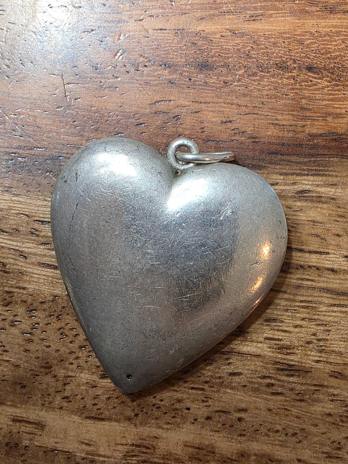 Antique European 800 Silver Puffy Heart Pendant Victorian Swallow & Ruby Berries