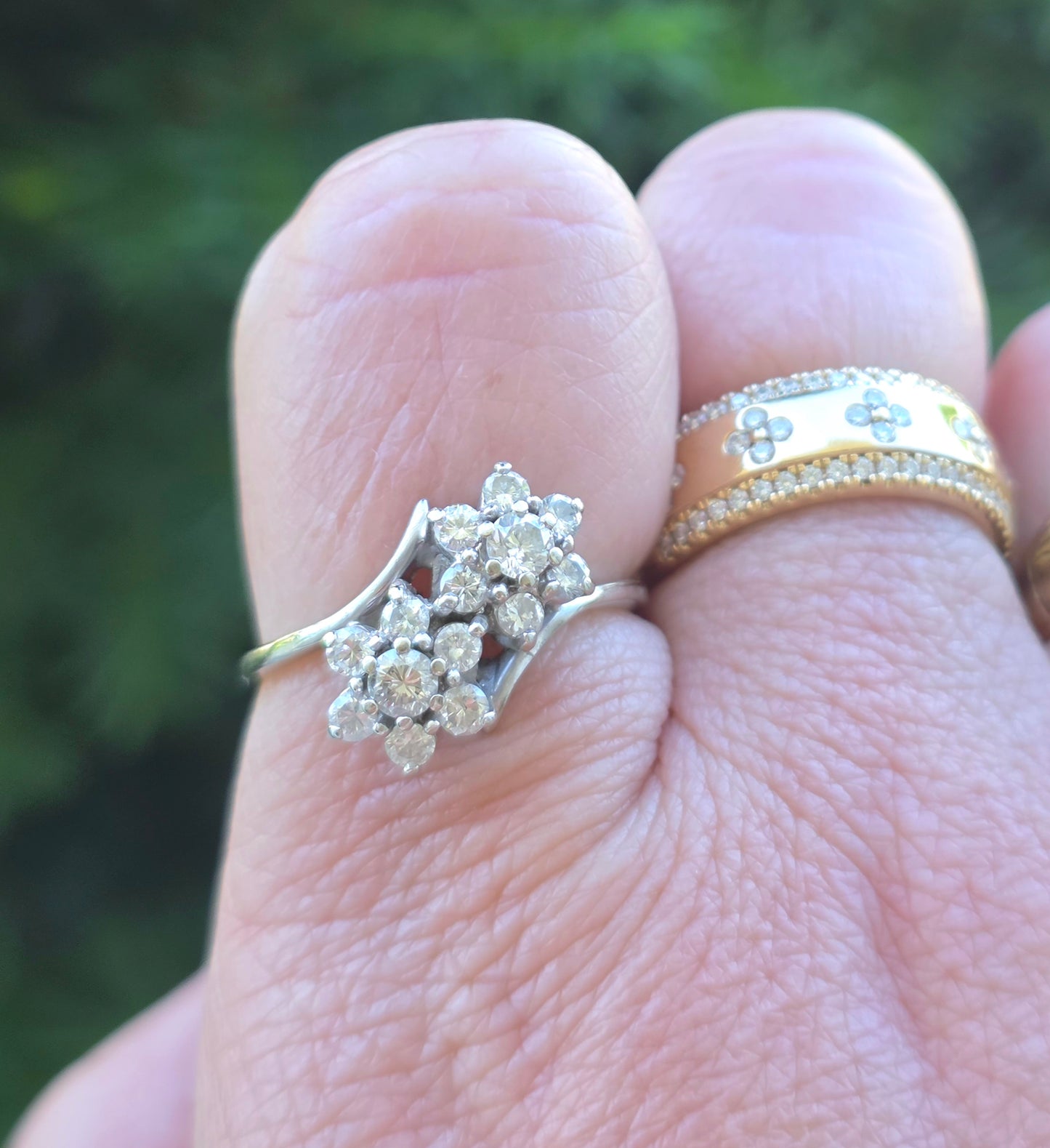 Vintage Toi et Moi Diamond Flower Ring