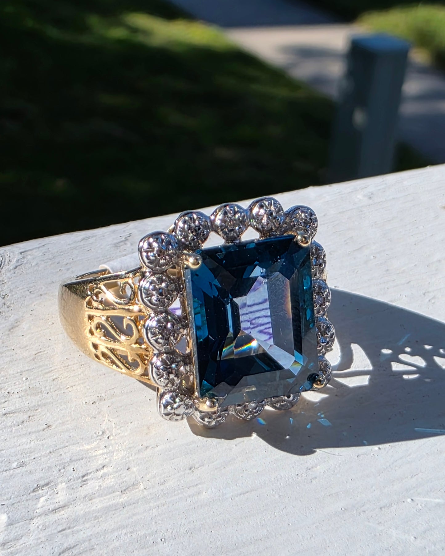 10k Yellow and White Gold London Blue Topaz Ring