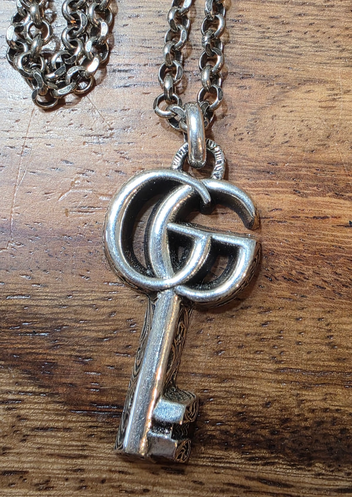 Gucci GG Marmont Key Pendant Necklace, Interlocking G, Sterling Silver 925
