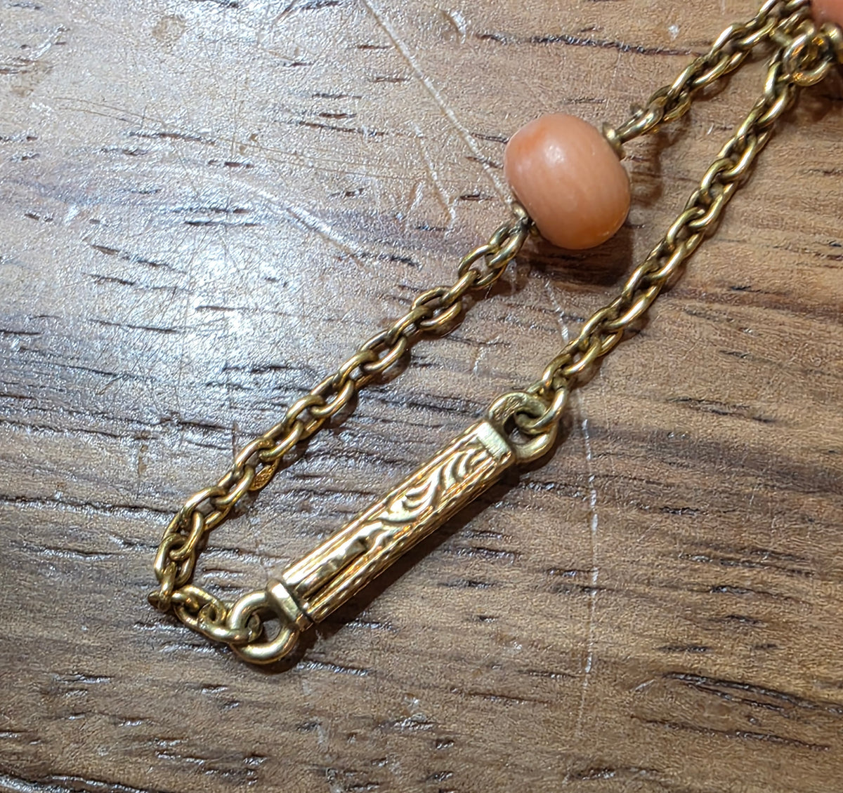 Antique Victorian 18K Gold Coral Diamond Seed Pearl Cross Pendant Necklace
