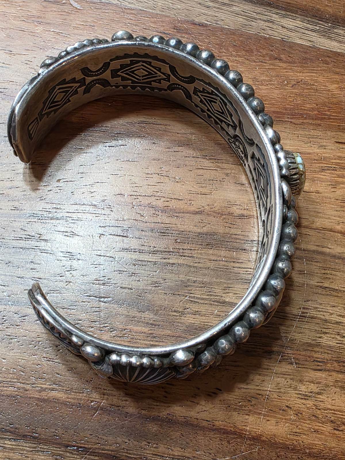 Navajo Delbert Gordon Dry Creek Turquoise Ornate Sterling Silver Cuff Bracelet