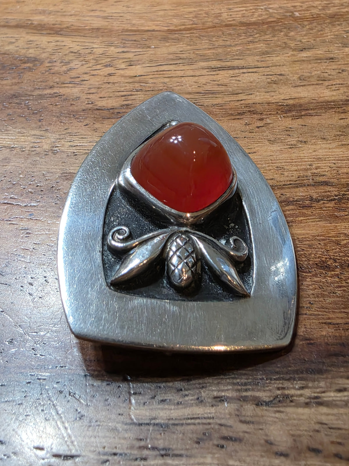 Vtg Georg Jensen USA Sterling 925 Carnelian Pinecone Shield Brooch Pin #480 1940