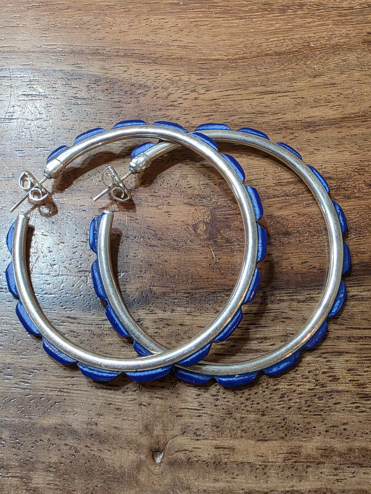 Federico Jimenez Sterling Silver Blue Lapis Lazuli Hoop Earrings 2 3/8"
