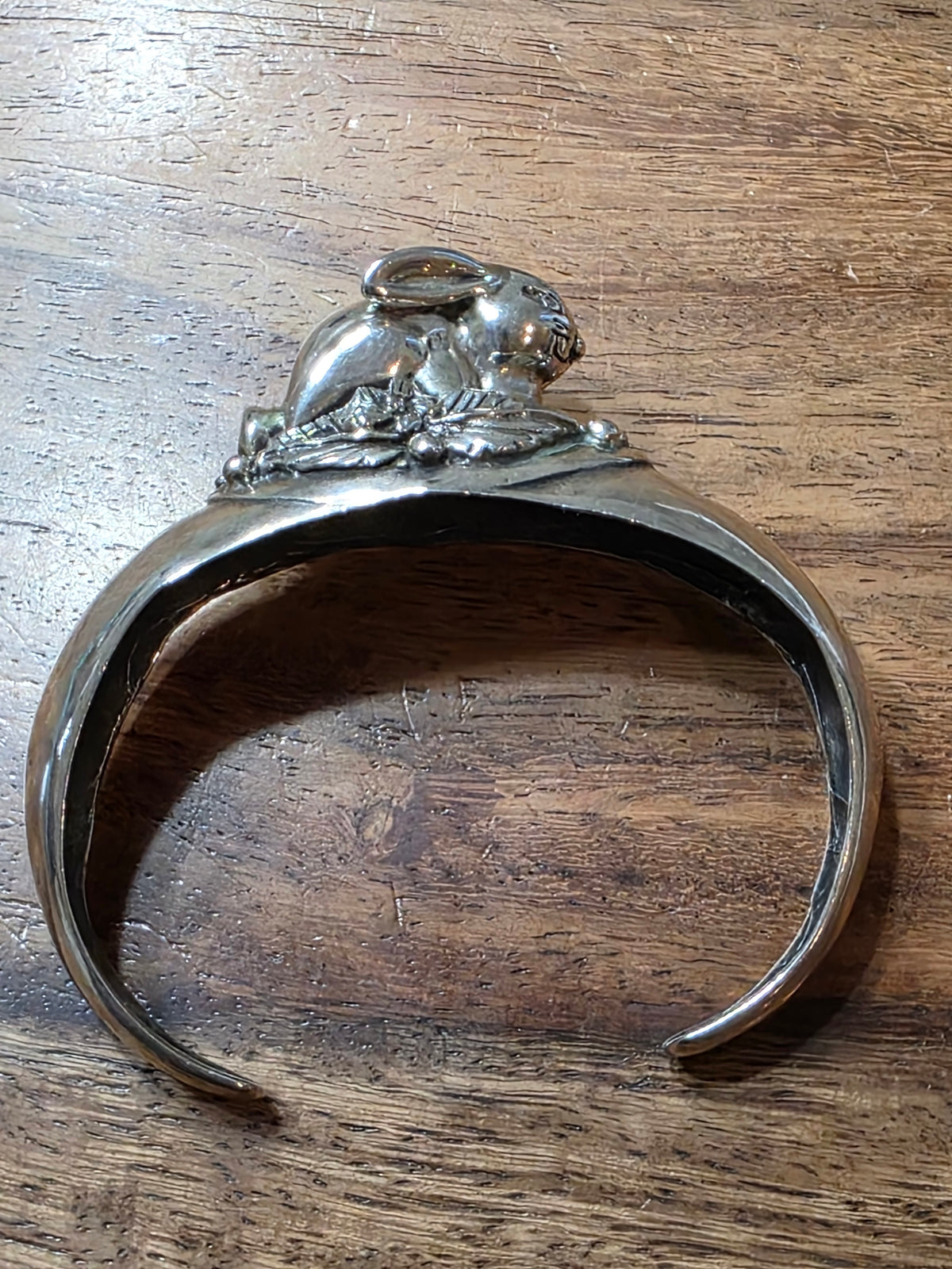 Vintage Mexican Sterling Silver Bunny Rabbit 3D Cuff Bracelet 925 35.9g