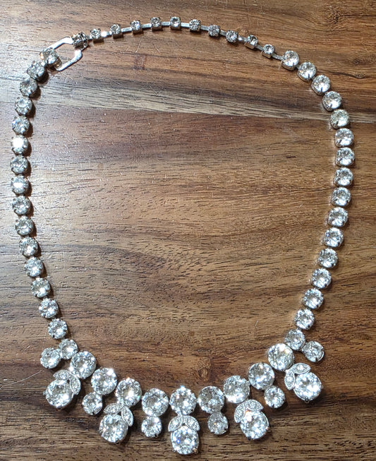 Vintage Eisenberg Clear Rhinestone Statement Fringe Choker Necklace 1940s