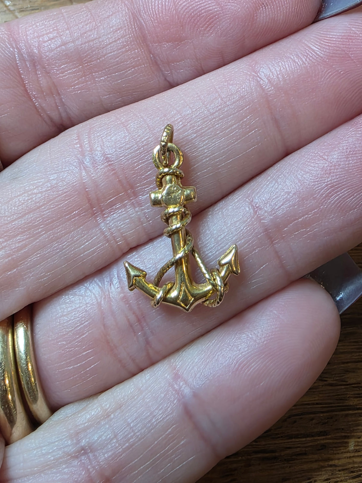 Vintage 14k Yellow Gold Anchor Rope Charm Pendant