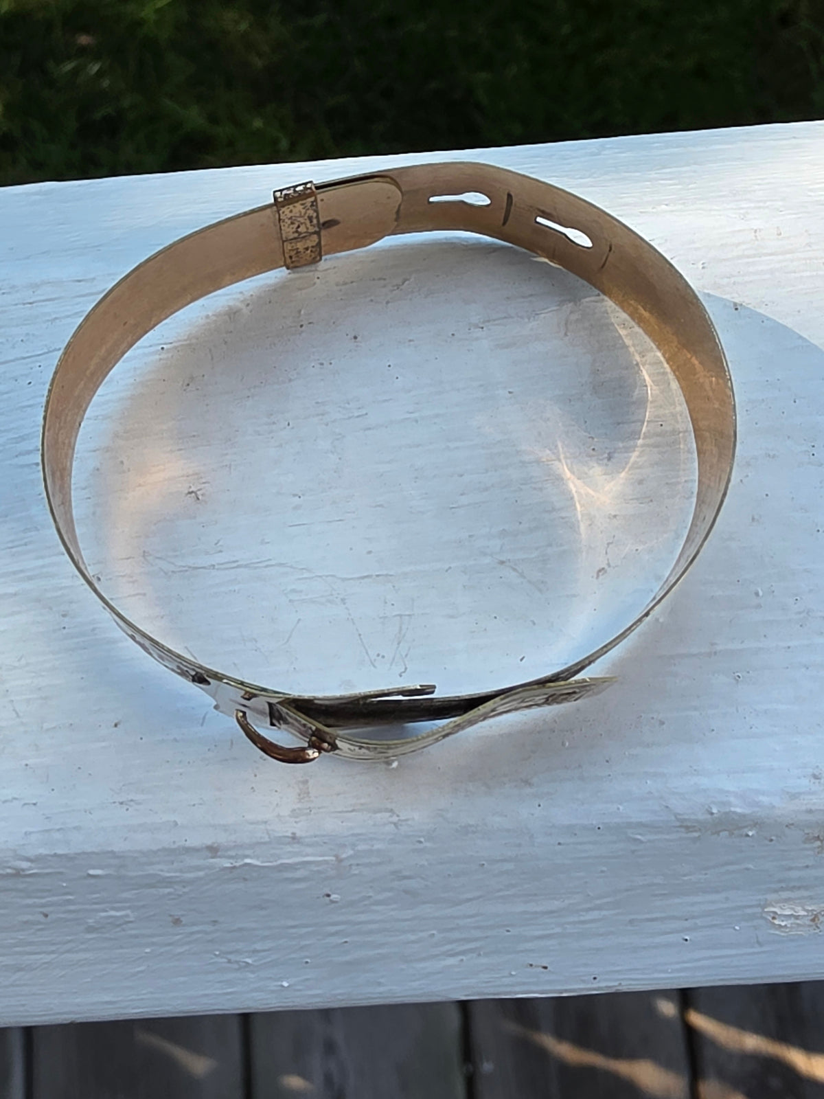 Antique Victorian Gold Filled Etched Floral Buckle Bangle Bracelet