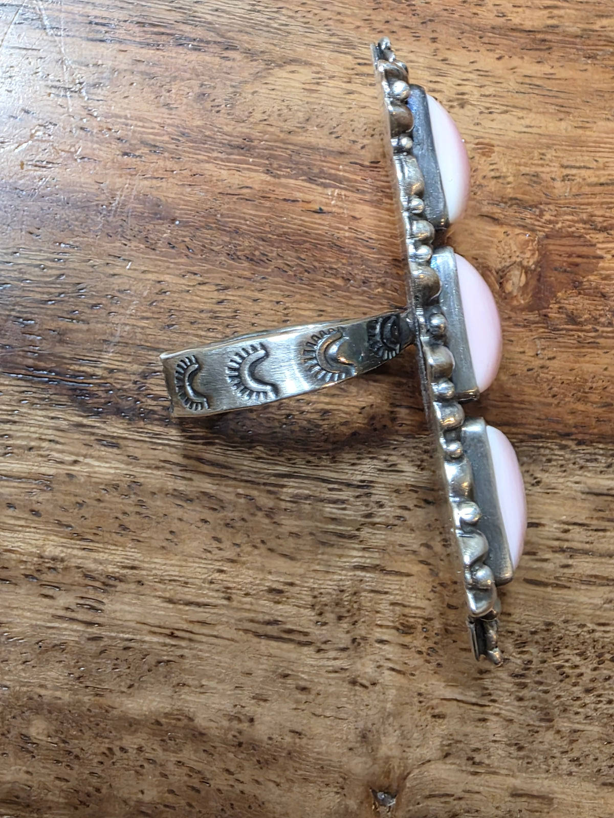 Native American Sterling Silver Triple Pink Conch Shell Ring, Adjustable