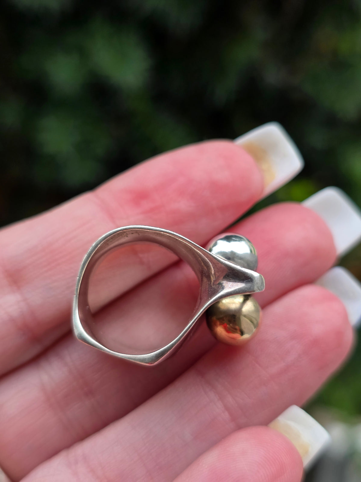Artisan Sterling Silver & 14k Sculptural Split Band Ring, Moveable