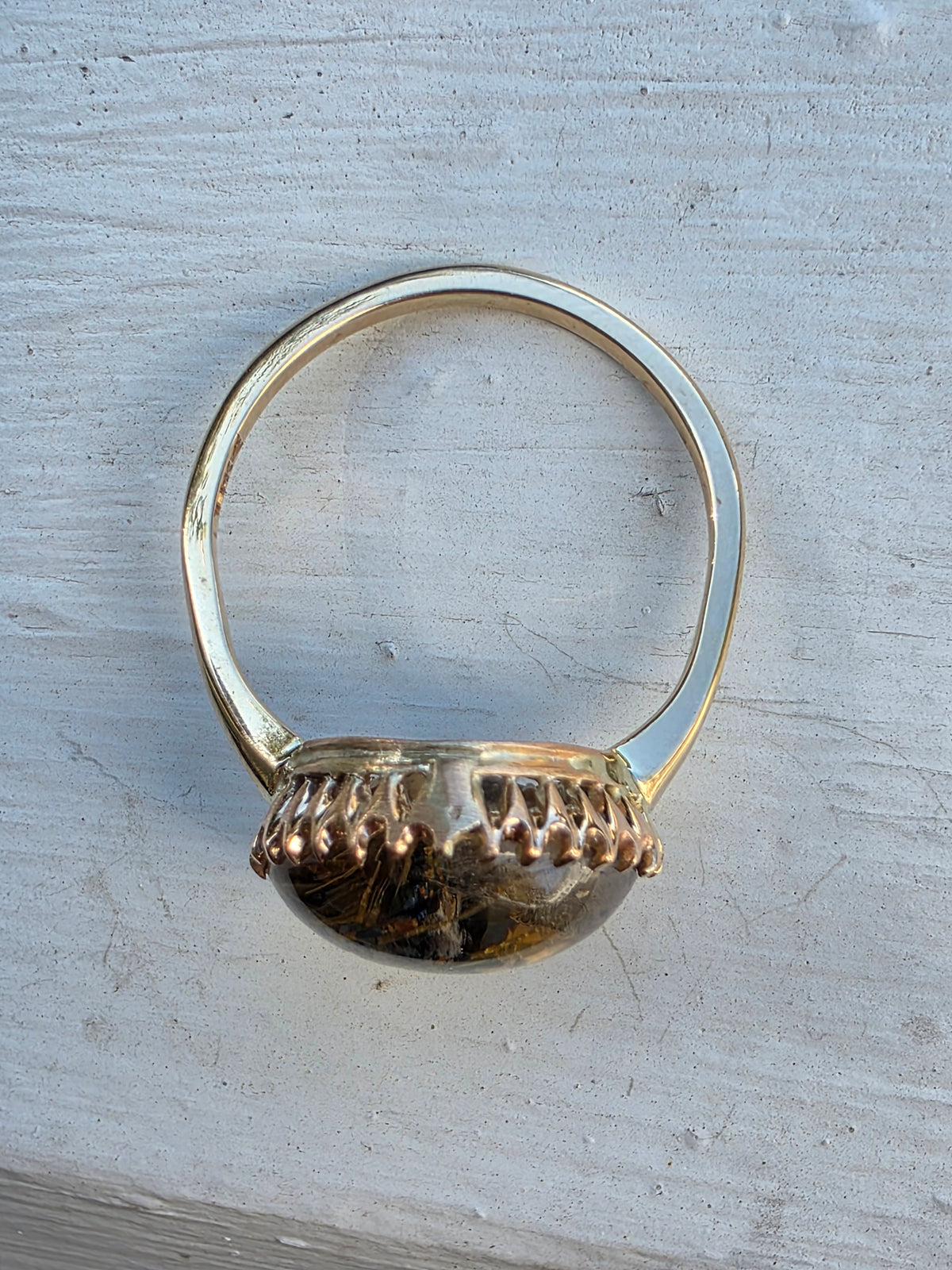 14K Gold Star Rutilated Quartz Cabochon Ring – Antique Style Beaded Statement
