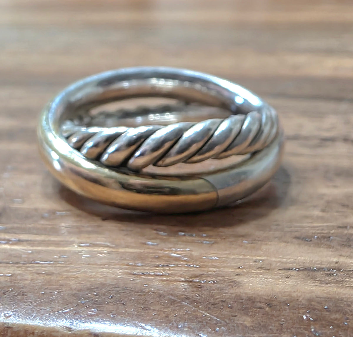David Yurman Crossover Two Row Cable Ring, 14k & 925