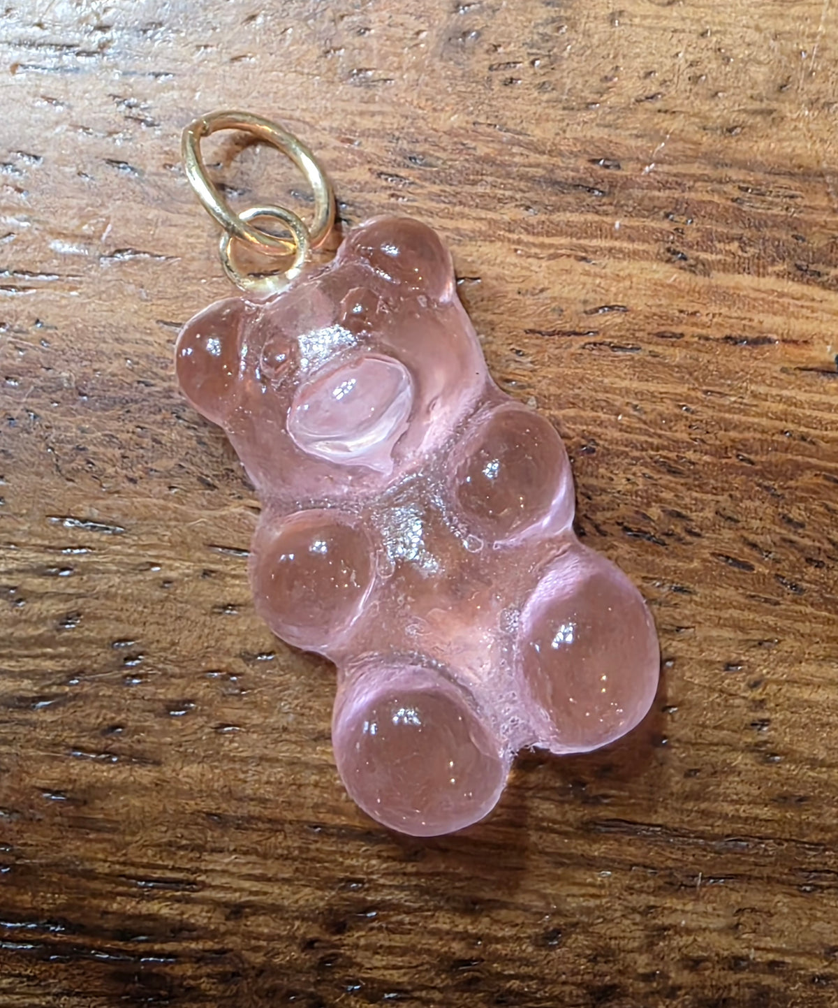 Pink Acrylic Gummy Bear Charm Pendant, 14k Gold