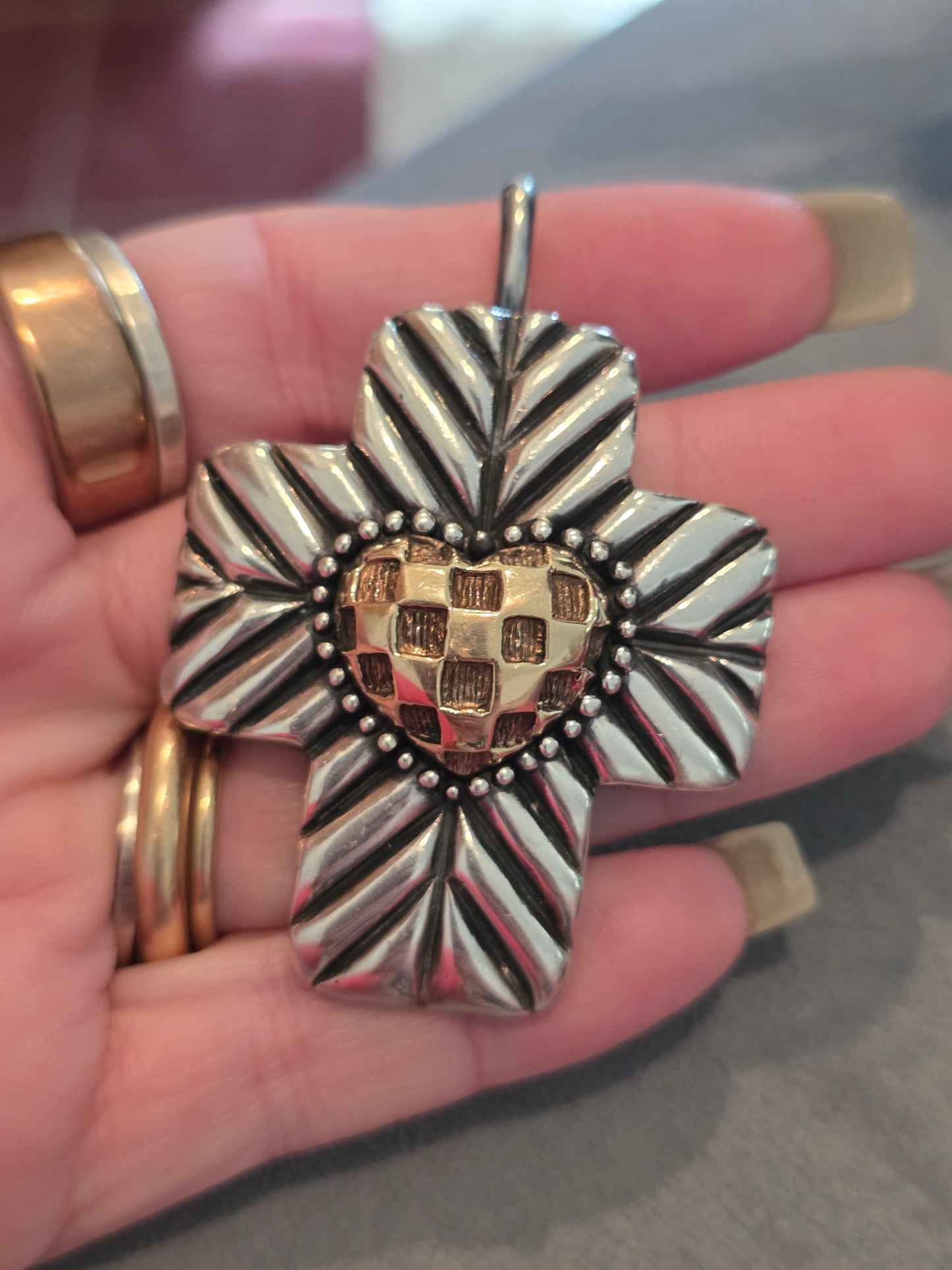 Dian Malouf Sterling Silver & Gold Cross & Heart Pendant