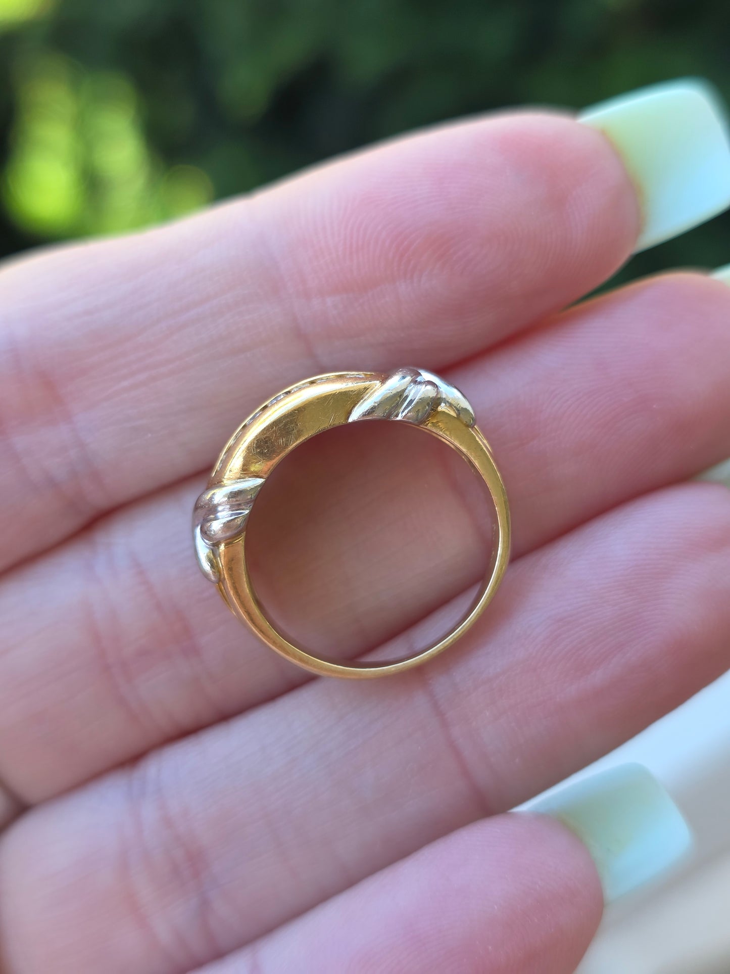 14k Yellow and White Gold Channel Set Diamond Dome Band