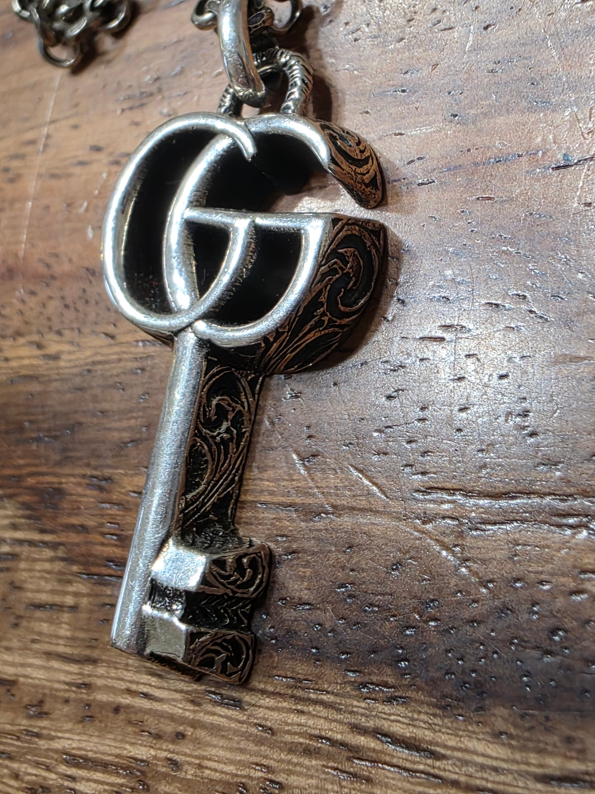 Gucci GG Marmont Key Pendant Necklace, Interlocking G, Sterling Silver 925