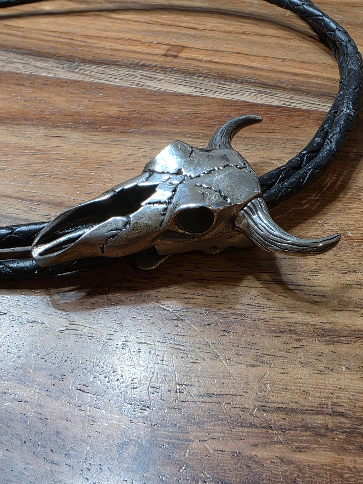 Vintage Southwestern Sterling 925 Highly Detailed Steer Skull Bolo Tie Necklace