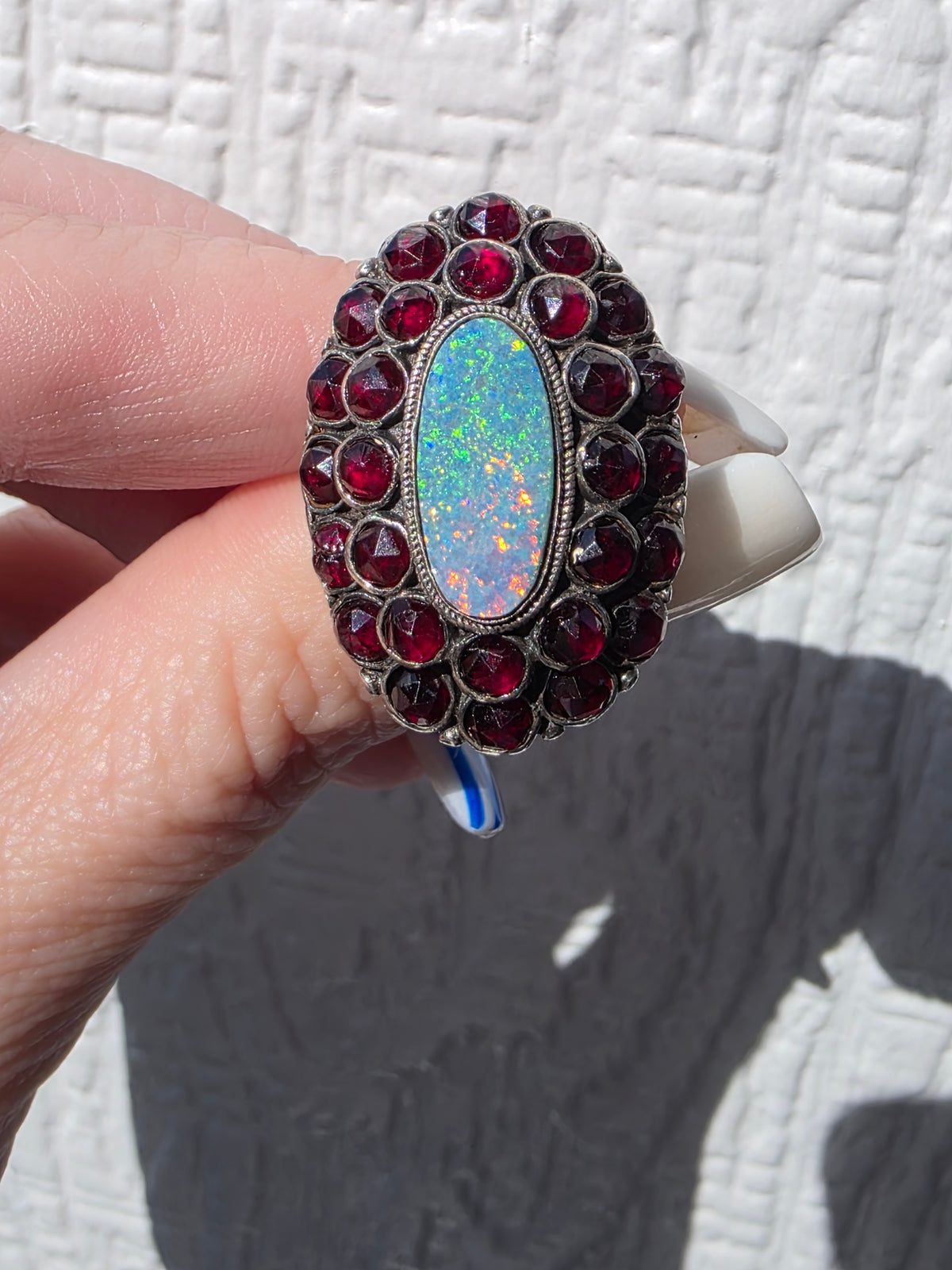 Antique Sterling Silver Bohemian Garnet & Black Opal Ring