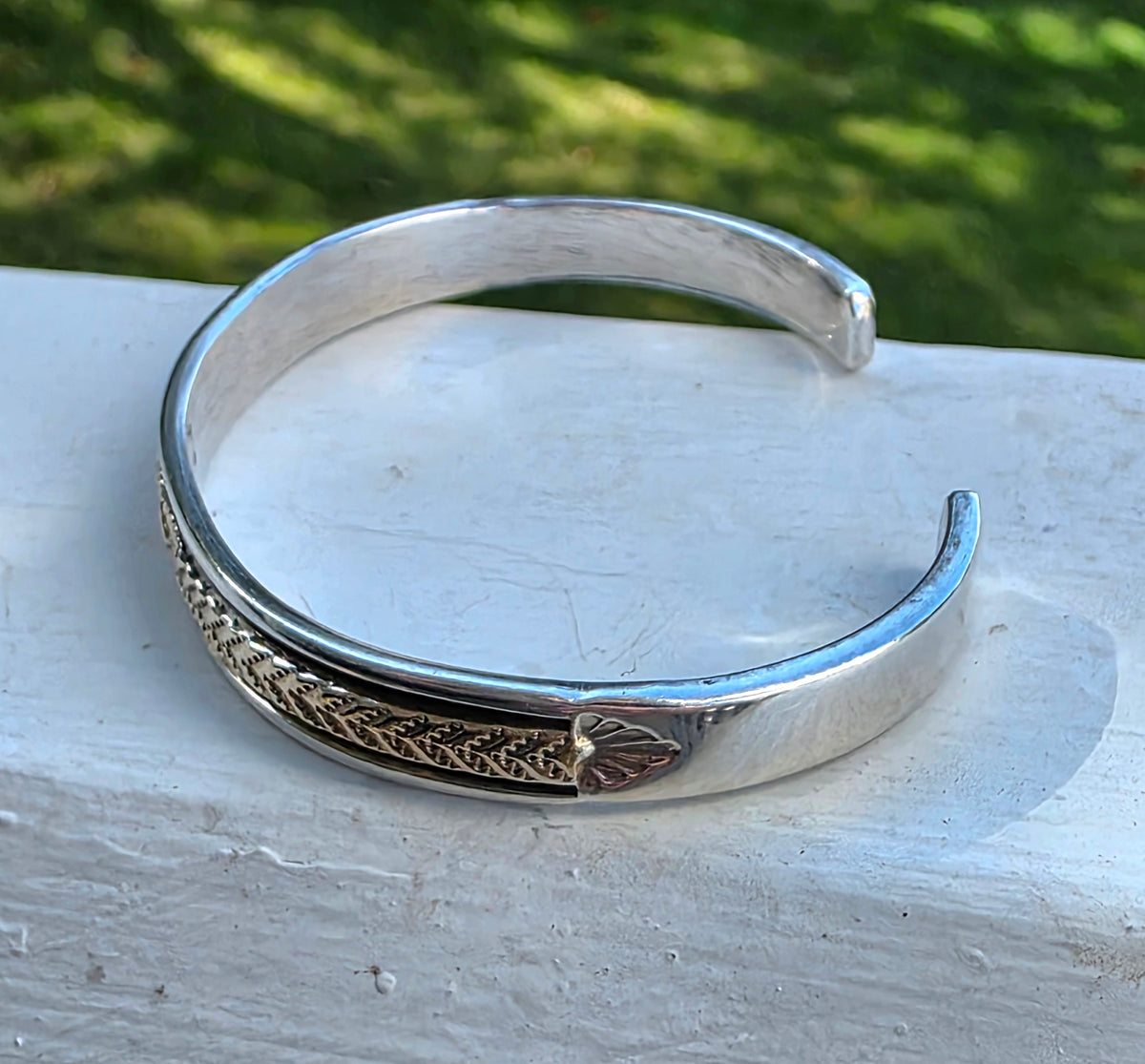 Bruce Morgan Navajo 14K Gold & Sterling Silver Hand-Stamped Cuff Bracelet (18g)