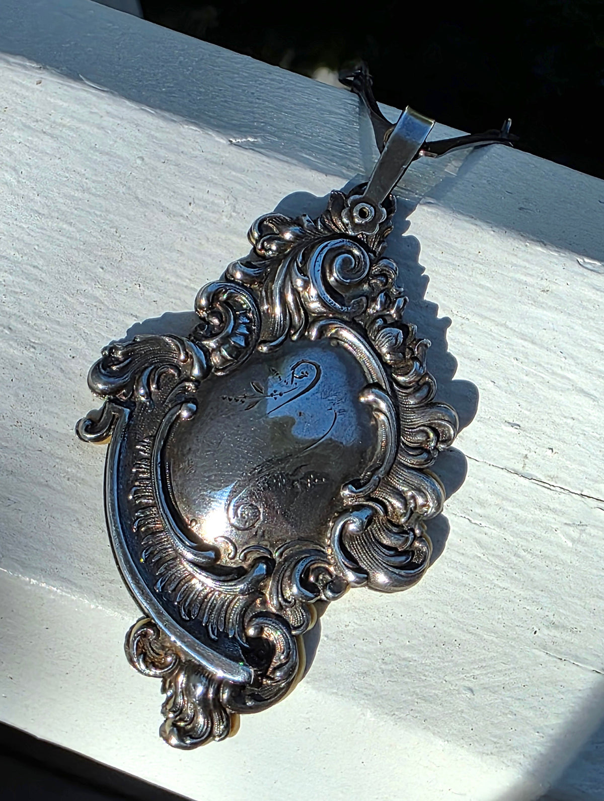 Victorian Sterling Repousse Dance Card Pendant on Articulated Chain, Webster Co.
