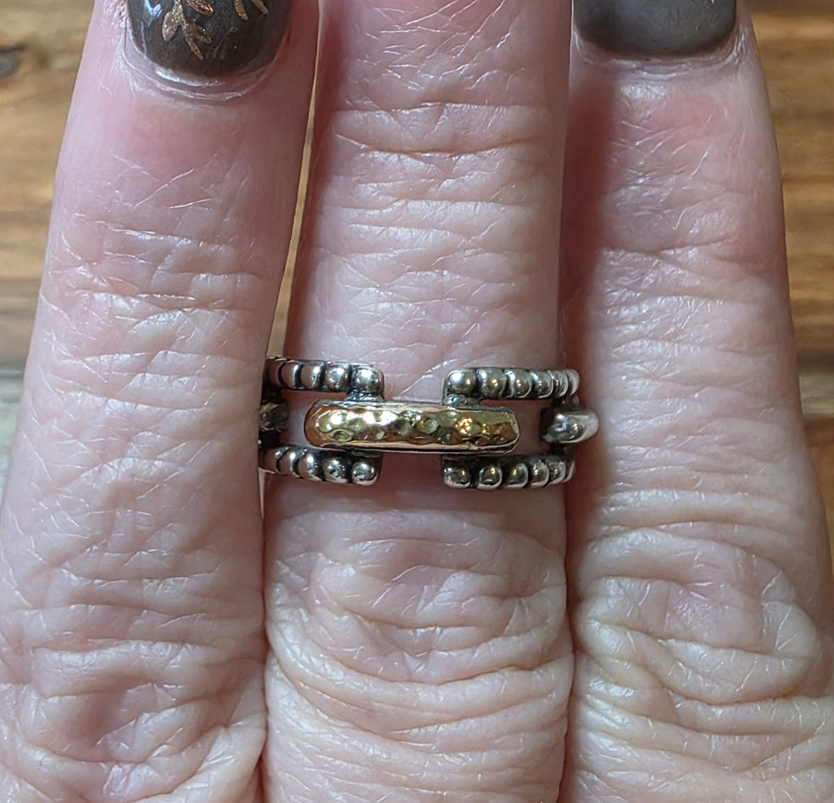 Samuel B. Sterling Silver & 18K Gold Paperclip Design Ring - Size 7