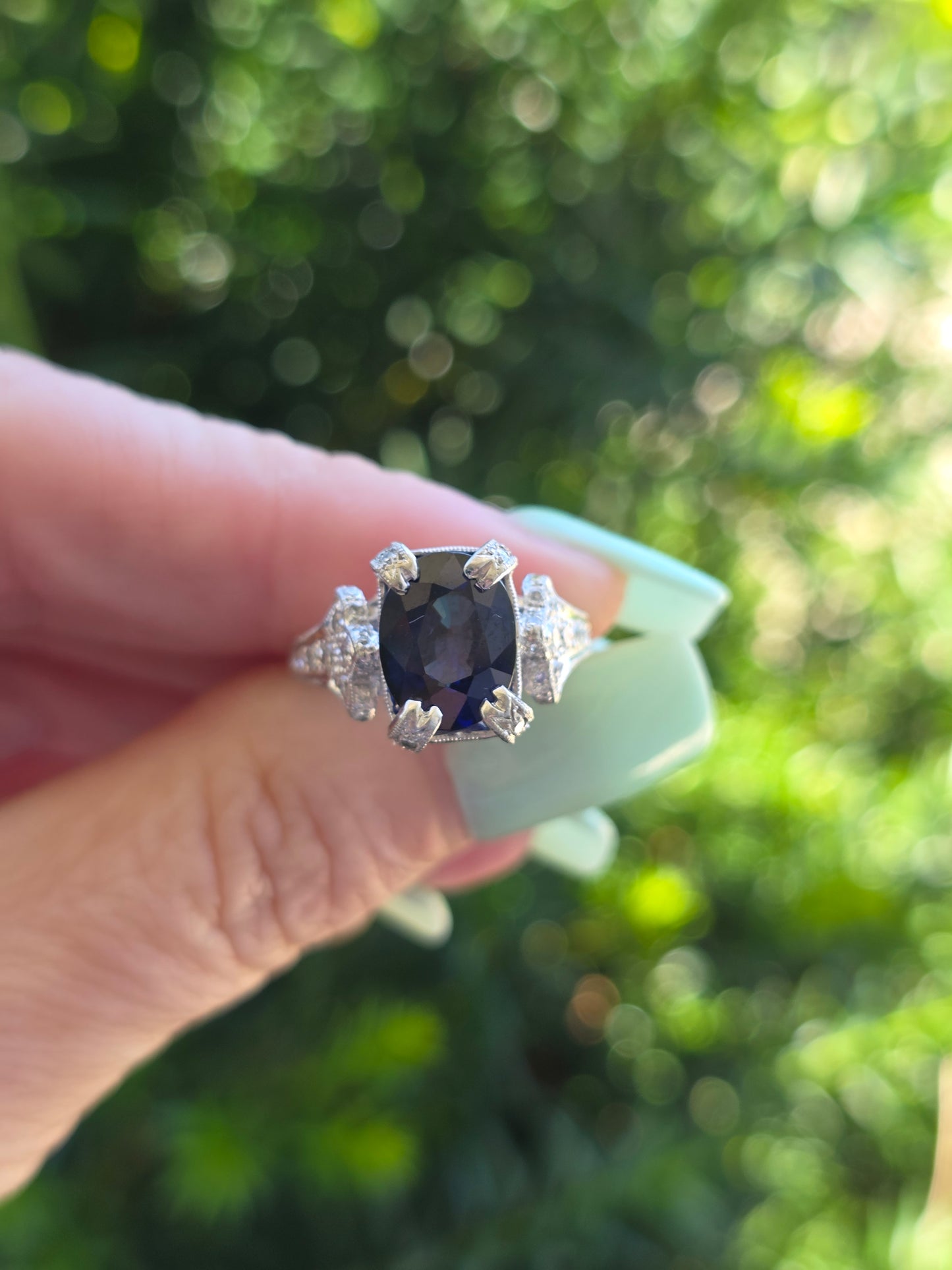 Platinum Diamond and Sapphire Ring