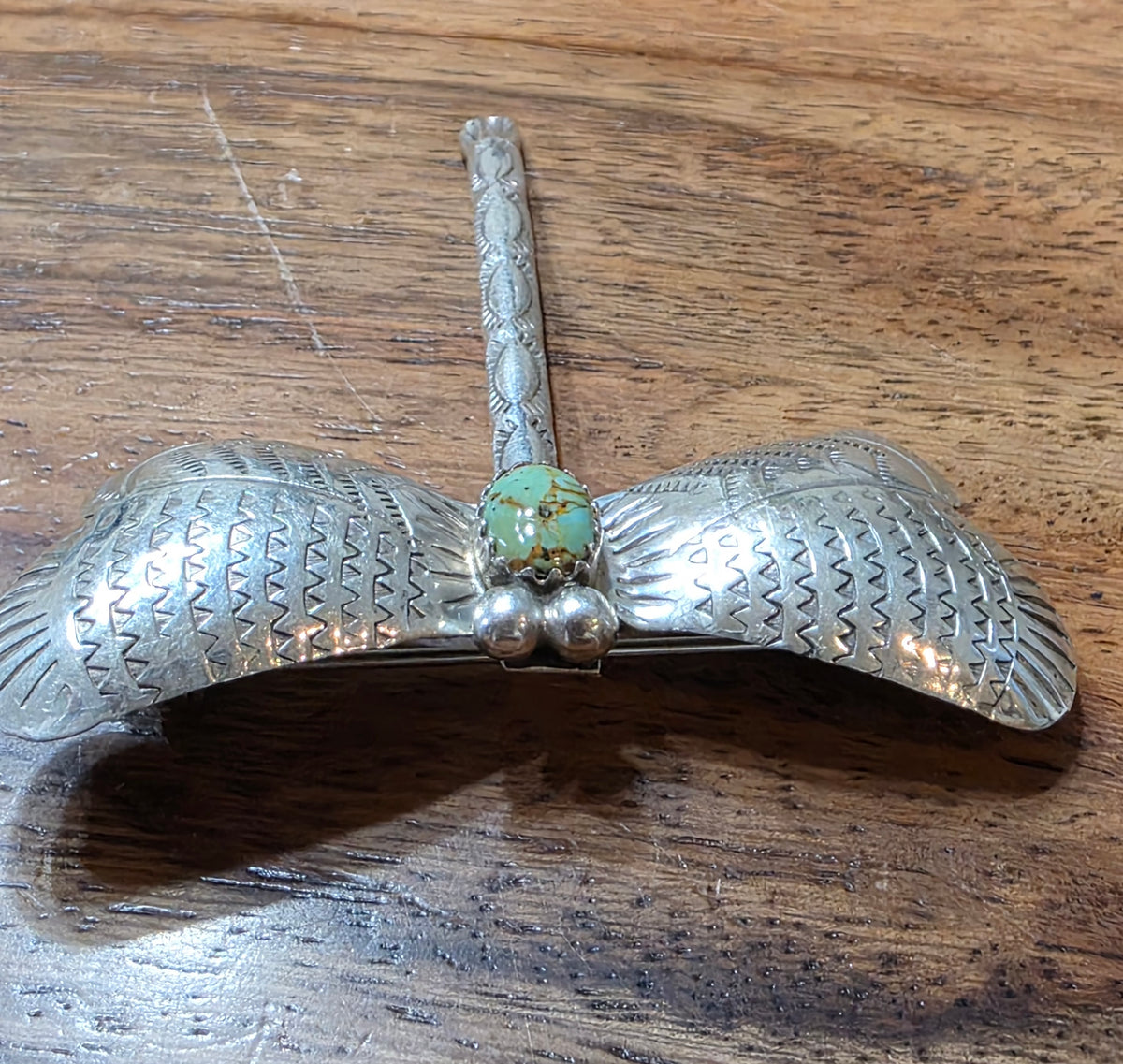 Old Pawn Vintage Navajo Sterling Silver & Turquoise Dragonfly Brooch Pin Signed