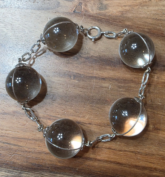 Art Deco Sterling & G.F. Rock Crystal Orb "Pools Of Light" Bracelet, 8"