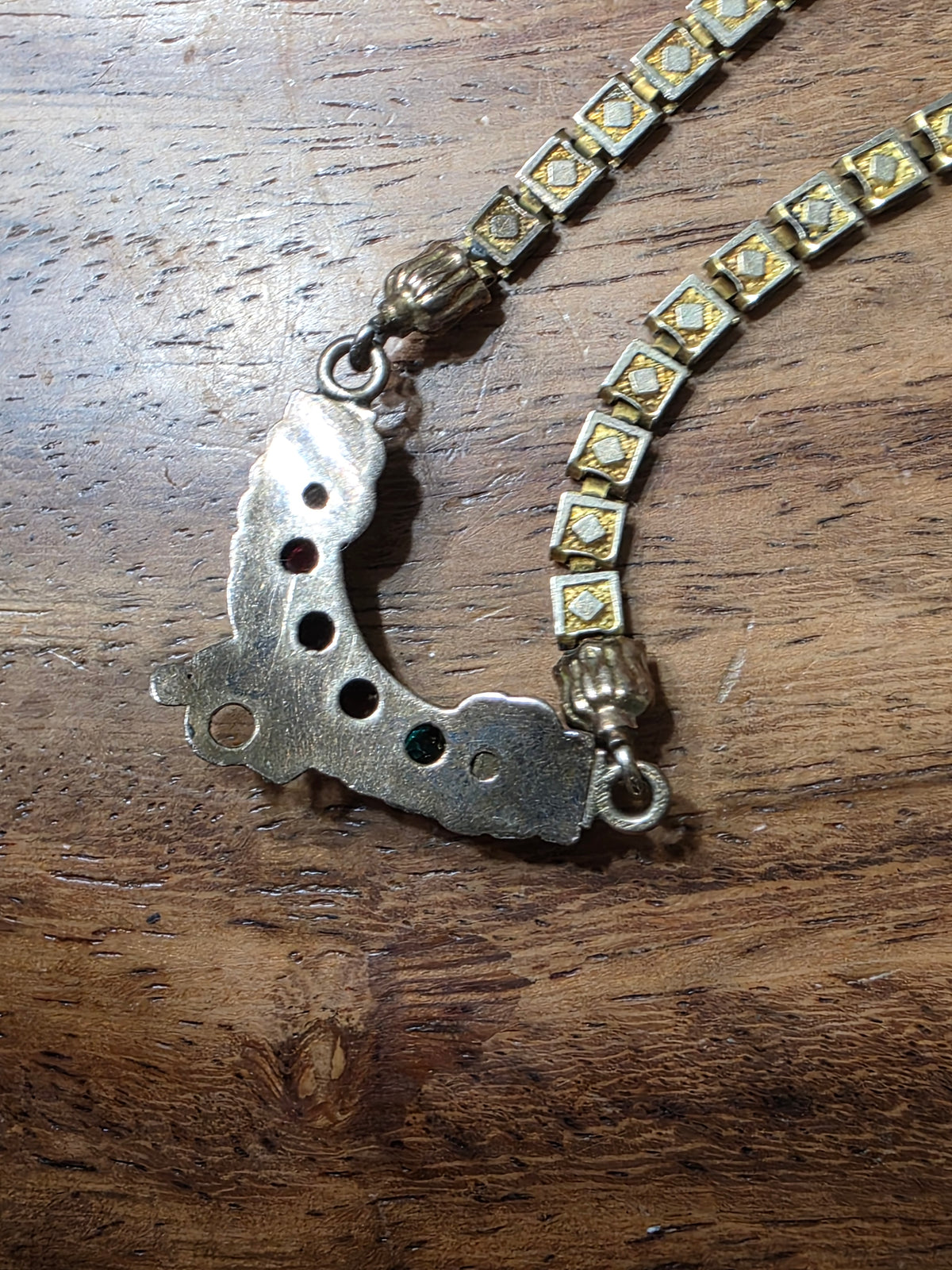 Antique Gold Filled Multi Color Paste Stone Book Chain Necklace