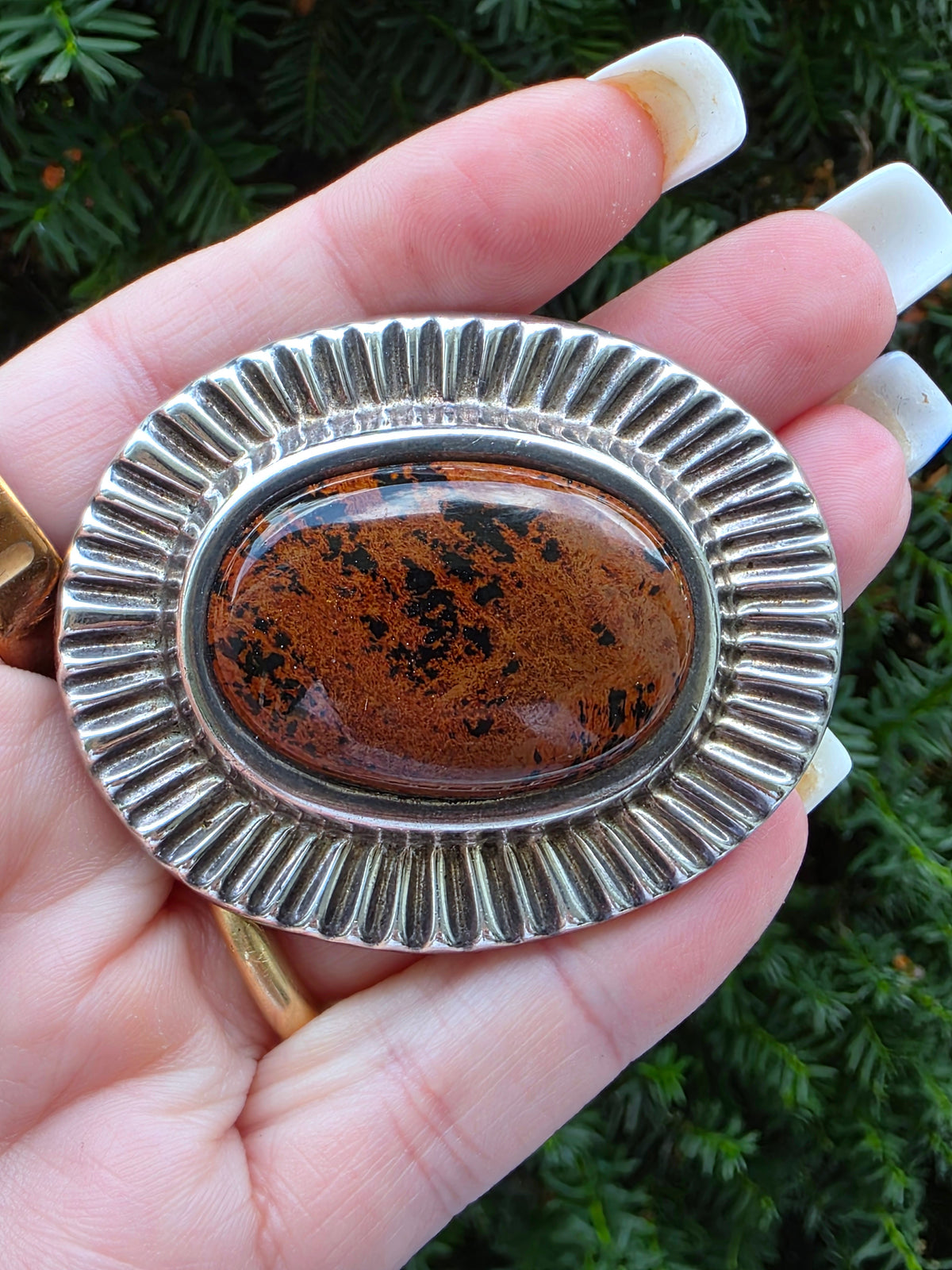 Vintage Sterling Silver Mahogany Obsidian Pendant Brooch