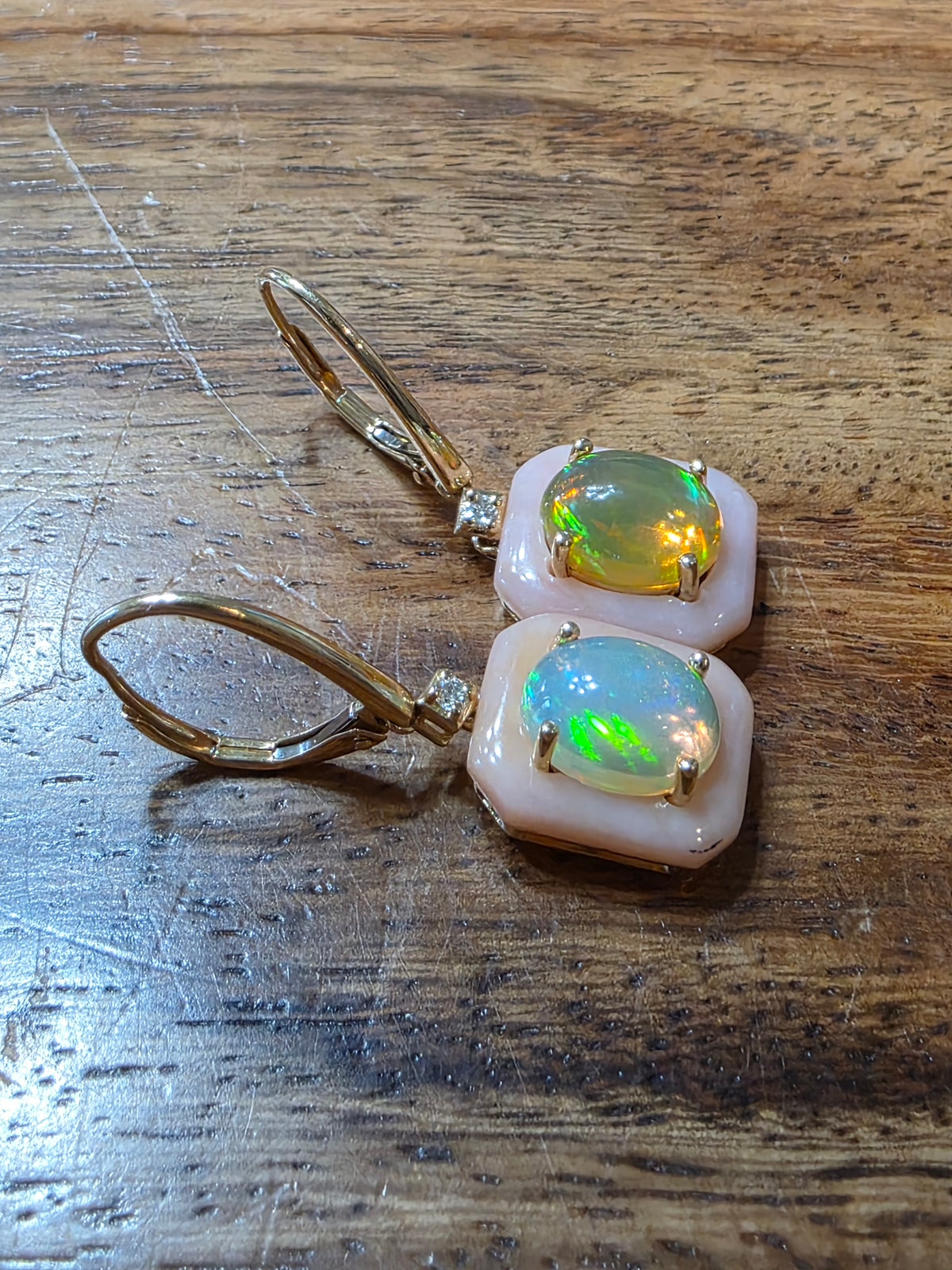 Cirari Couture Jewels 14k Gold Opal & Diamond Earrings