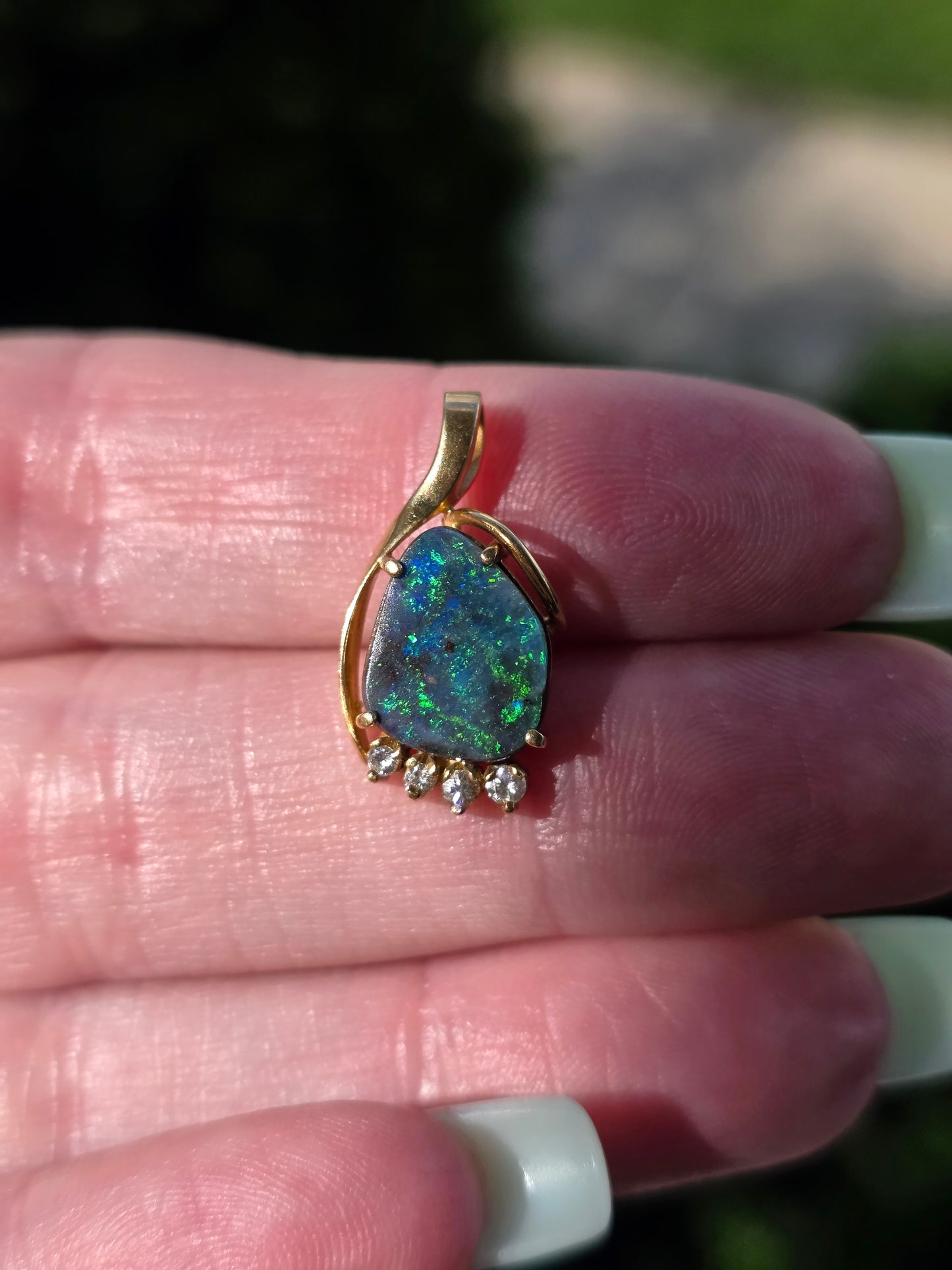Fiery 18k Gold Black Opal & Diamond Pendant