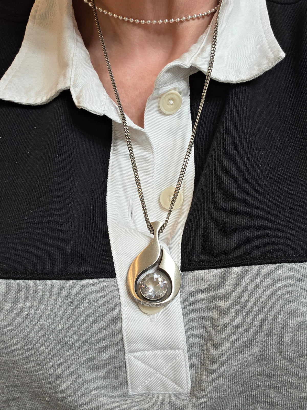 Karl Laine for Finnfeelings Modernist Sterling Silver & Rock Crystal Necklace
