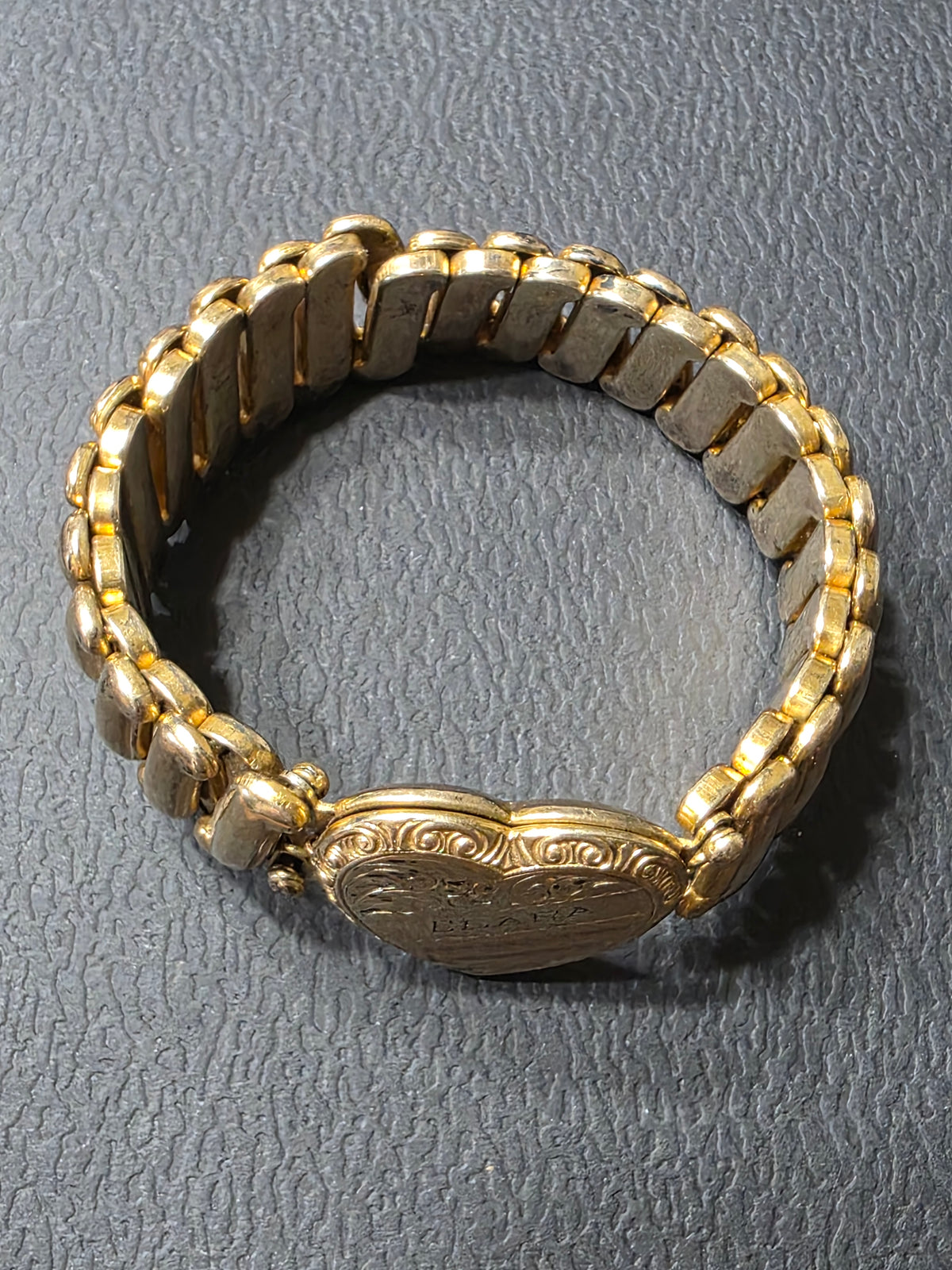Vintage 1940s Sweetheart Expansion Bracelet With Heart Locket, Monogram "Clara"