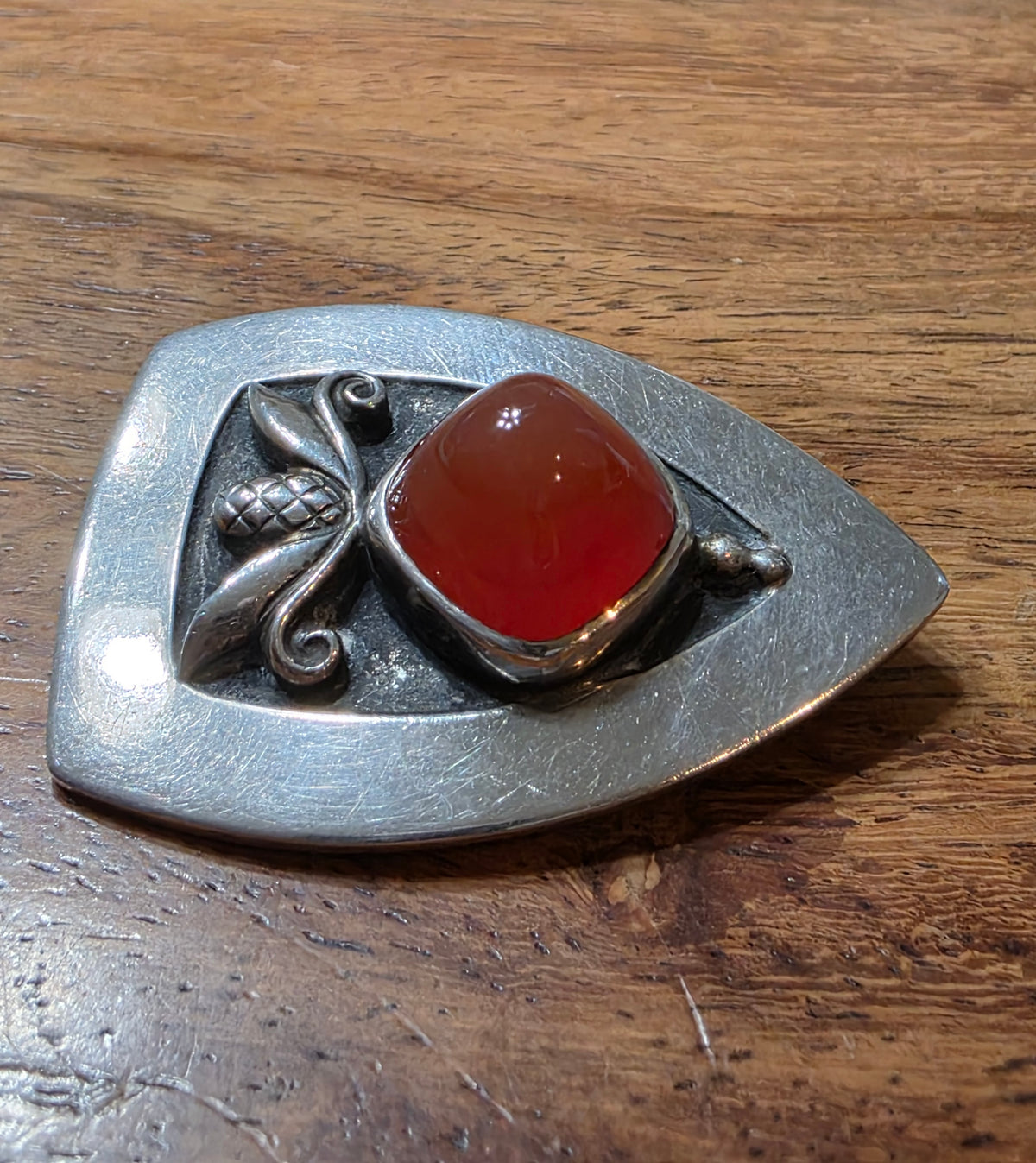 Vtg Georg Jensen USA Sterling 925 Carnelian Pinecone Shield Brooch Pin #480 1940
