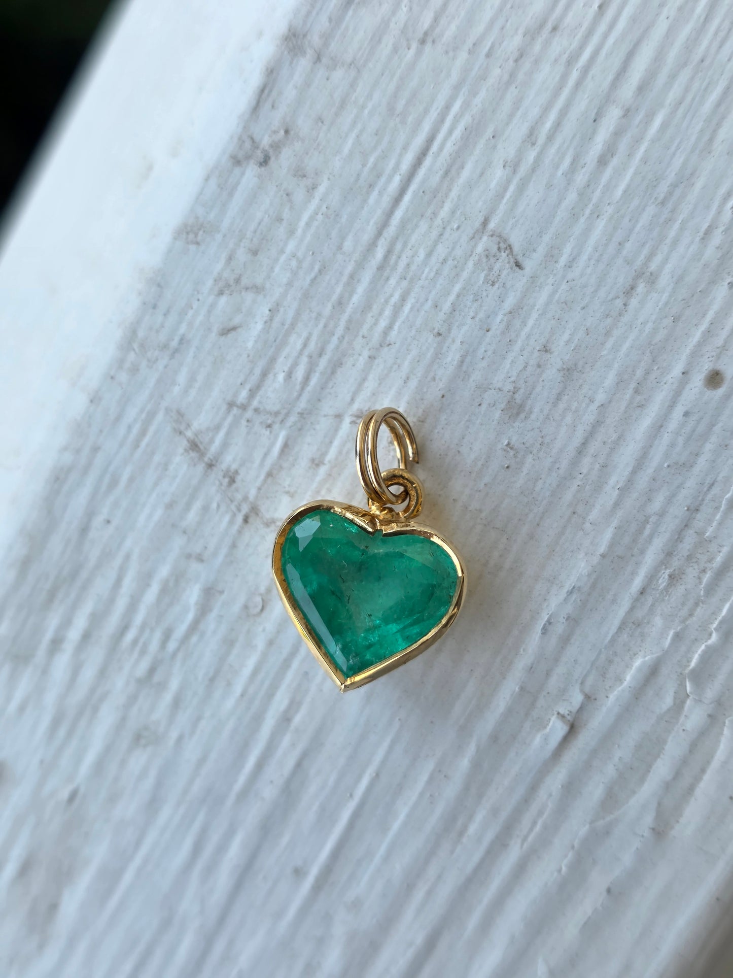Columbian Emerald Bezel Heart Pendant, 14k